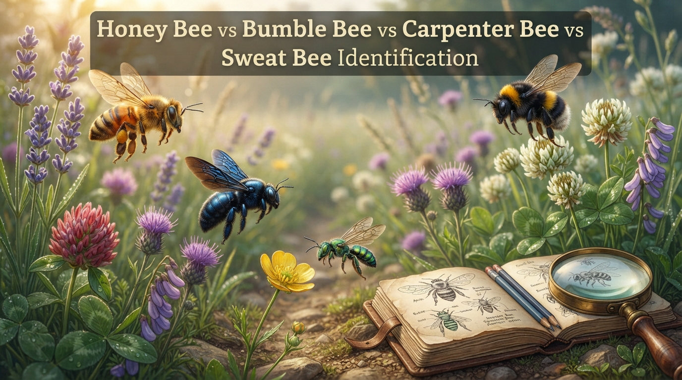 Honey Bee vs Bumble Bee vs Carpenter Bee vs Sweat Bee Identification