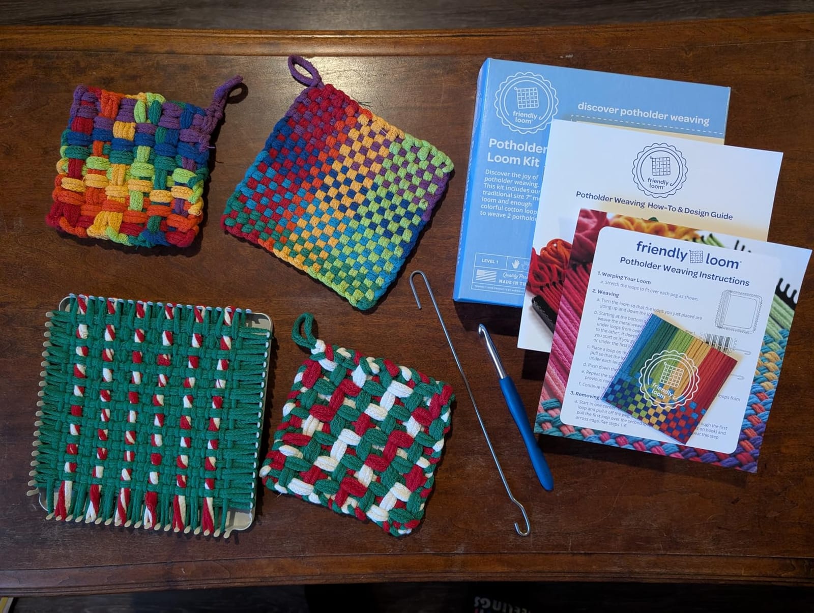 Friendly Loom 7” Traditional Potholder Weaving Kit | Sturdy Metal Loom and Quality Cotton Weaving Loops in Rainbow Colors | Complete Kit to Weave 2 Functional Potholders | Made in the USA customer photo 1
