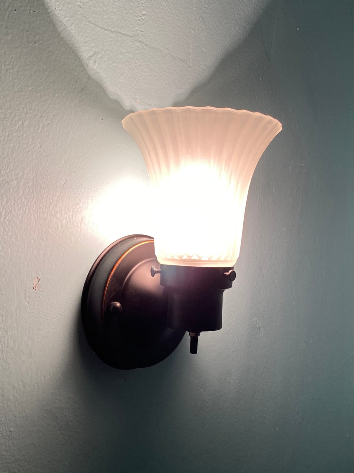 Design House Village Traditional 1-Light Indoor Dimmable Wall Sconce, Frosted Flute Glass, Twist On/Off Switch, Bathroom Bedroom Hallway, Oil-Rubbed Bronze, 8.25 in H x 5.1 in W, Uses 60W Bulb, 505115 customer photo 1