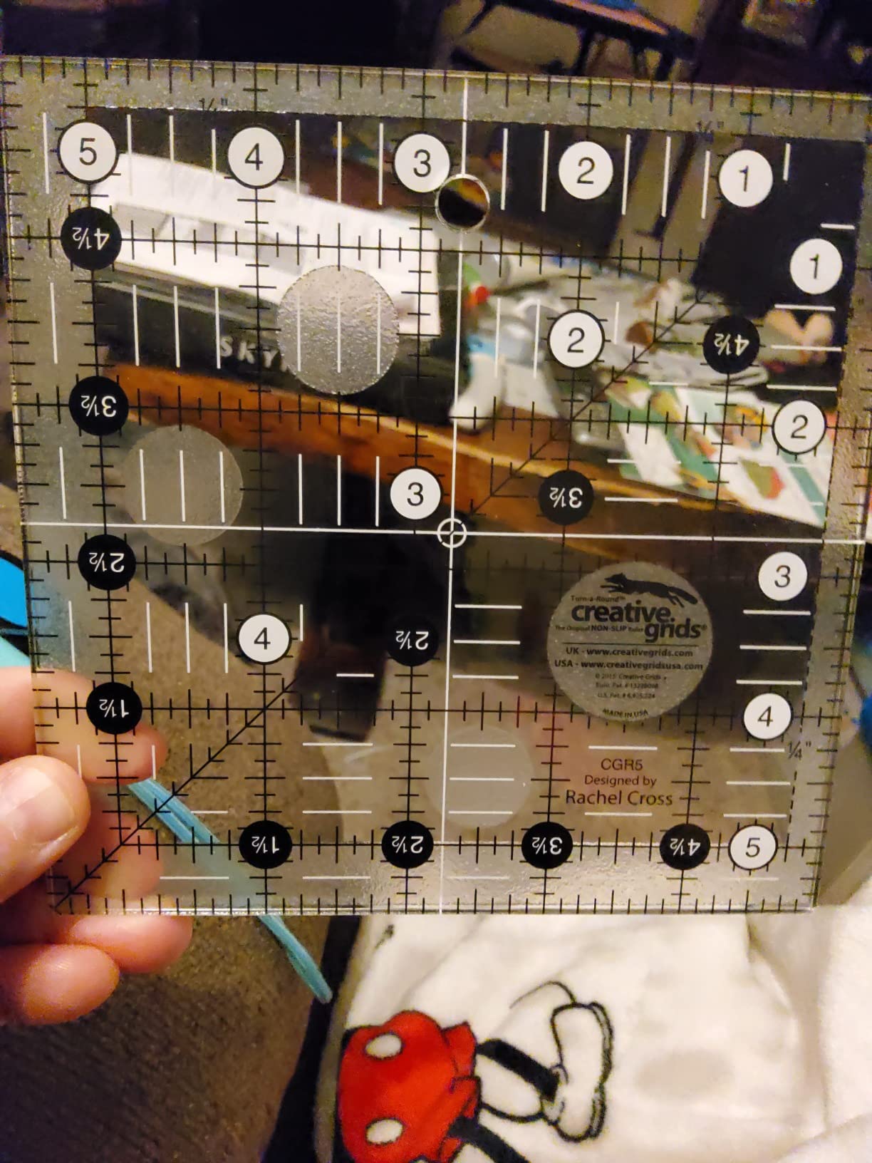 Creative Grids Quilt Ruler 6-1/2in x 6-1/2in Square – CGR6 – Made in USA, Non-Slip Grip Acrylic Quilting, Sewing, Crafting, Patchwork Ruler for Measuring & Cutting Fabric customer photo 2