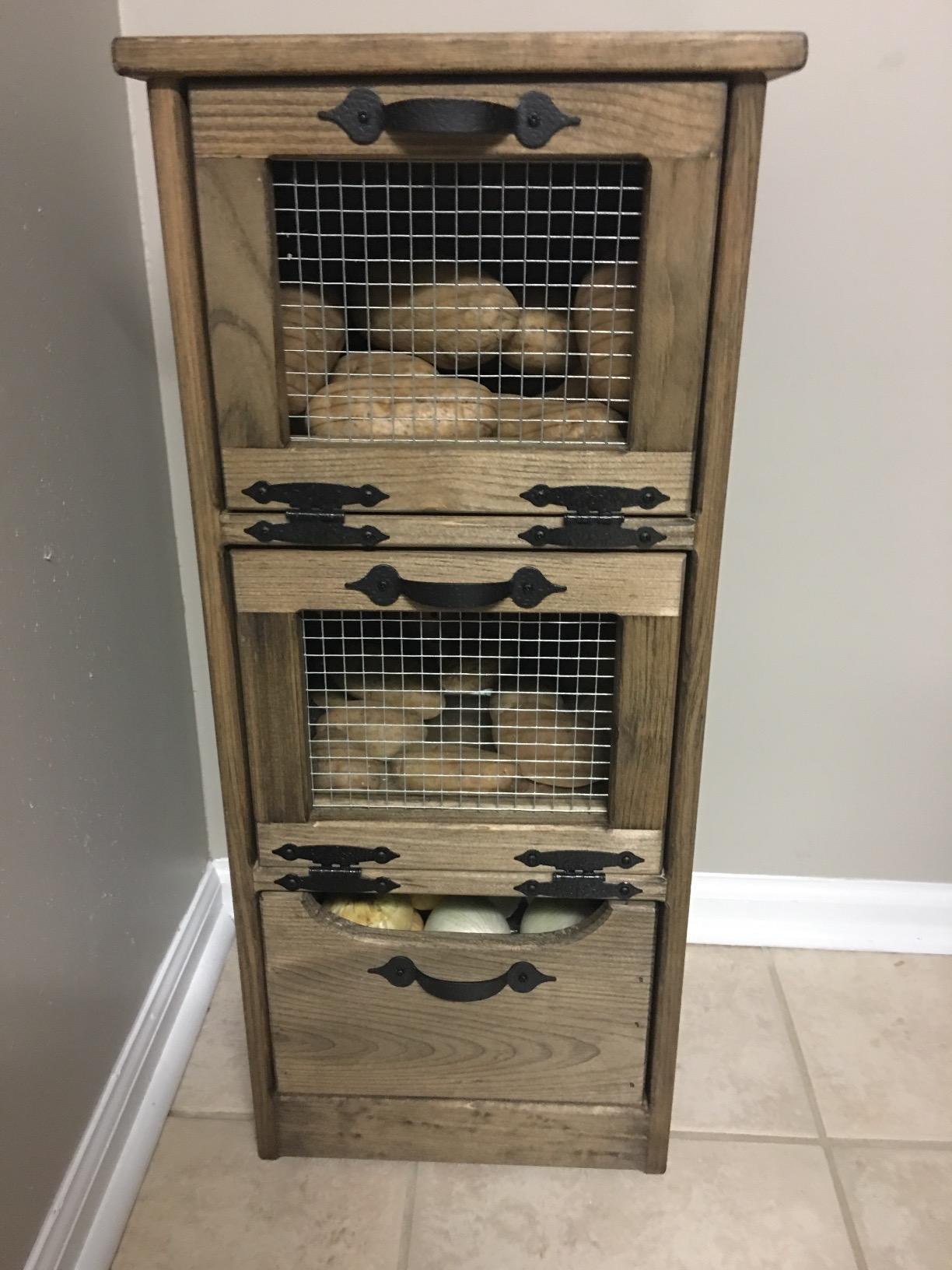 Flat Top Veggie Bin, Rustic Walnut Stained, Solid Wood customer photo 1