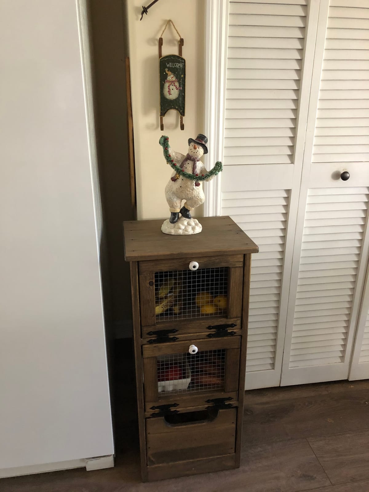 Flat Top Veggie Bin, Rustic Walnut Stained, Solid Wood customer photo 2