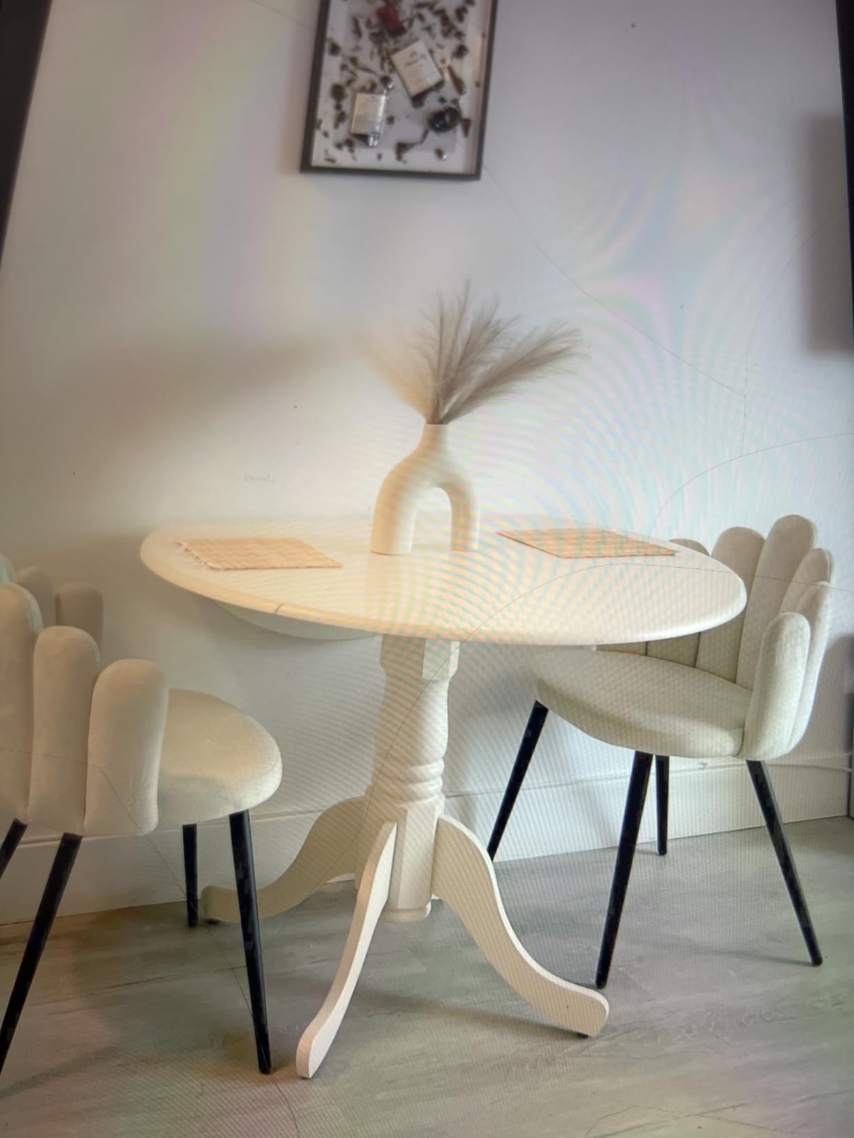 East West Furniture DLT-WHI-TP Dublin Modern Kitchen Table - a Round Dining Table Top with Dropleaf & Pedestal Base, 42x42 Inch, Linen White customer photo 2