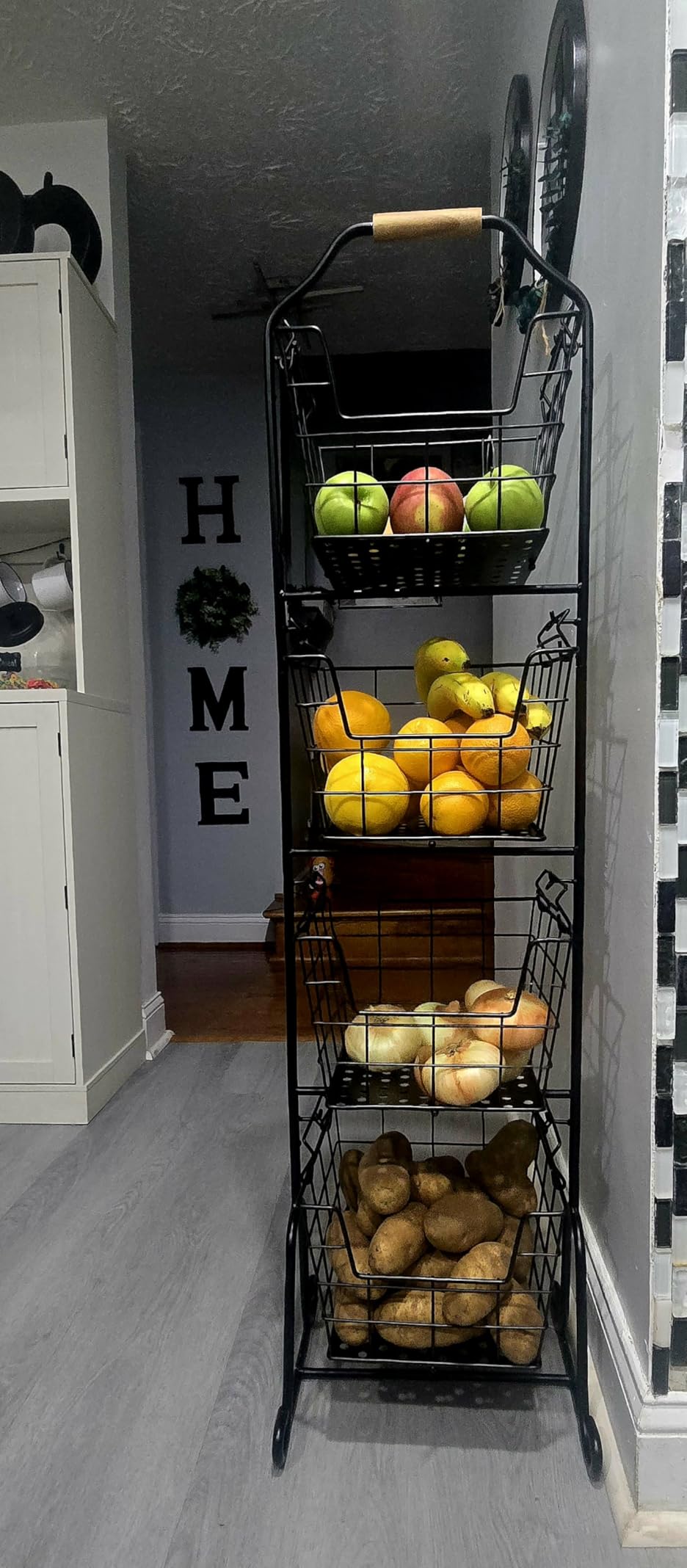 Gourmet Basics by Mikasa 3-Tier Wire Market Basket, Antique Black Metal Kitchen Counter Organizer for Fruit, Vegetables and Pantry Storage, Farmhouse Decor customer photo 1