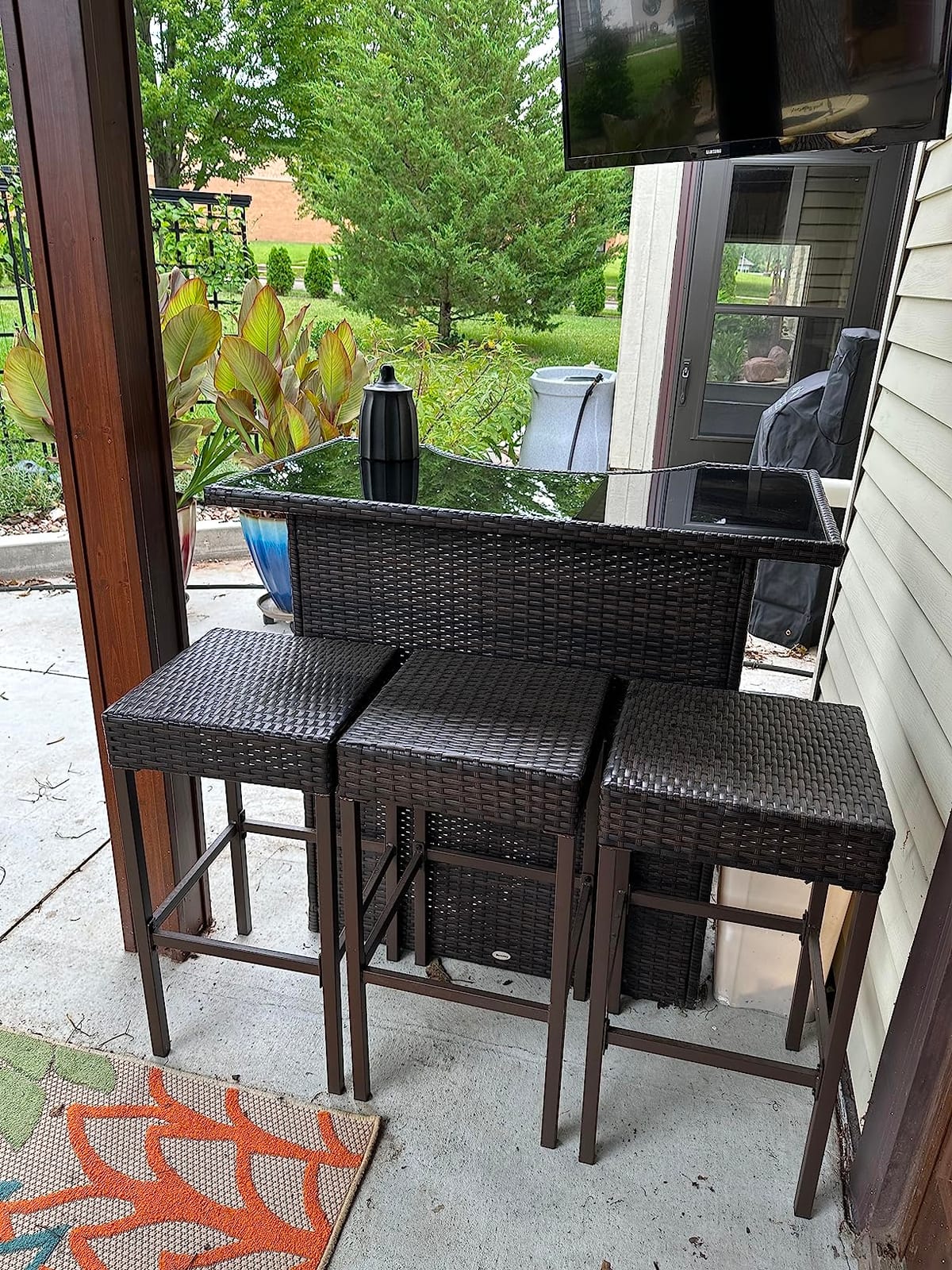 Outsunny 5 Piece Wicker Outdoor Bar Set High Top Table Chairs Dark Brown customer photo 1