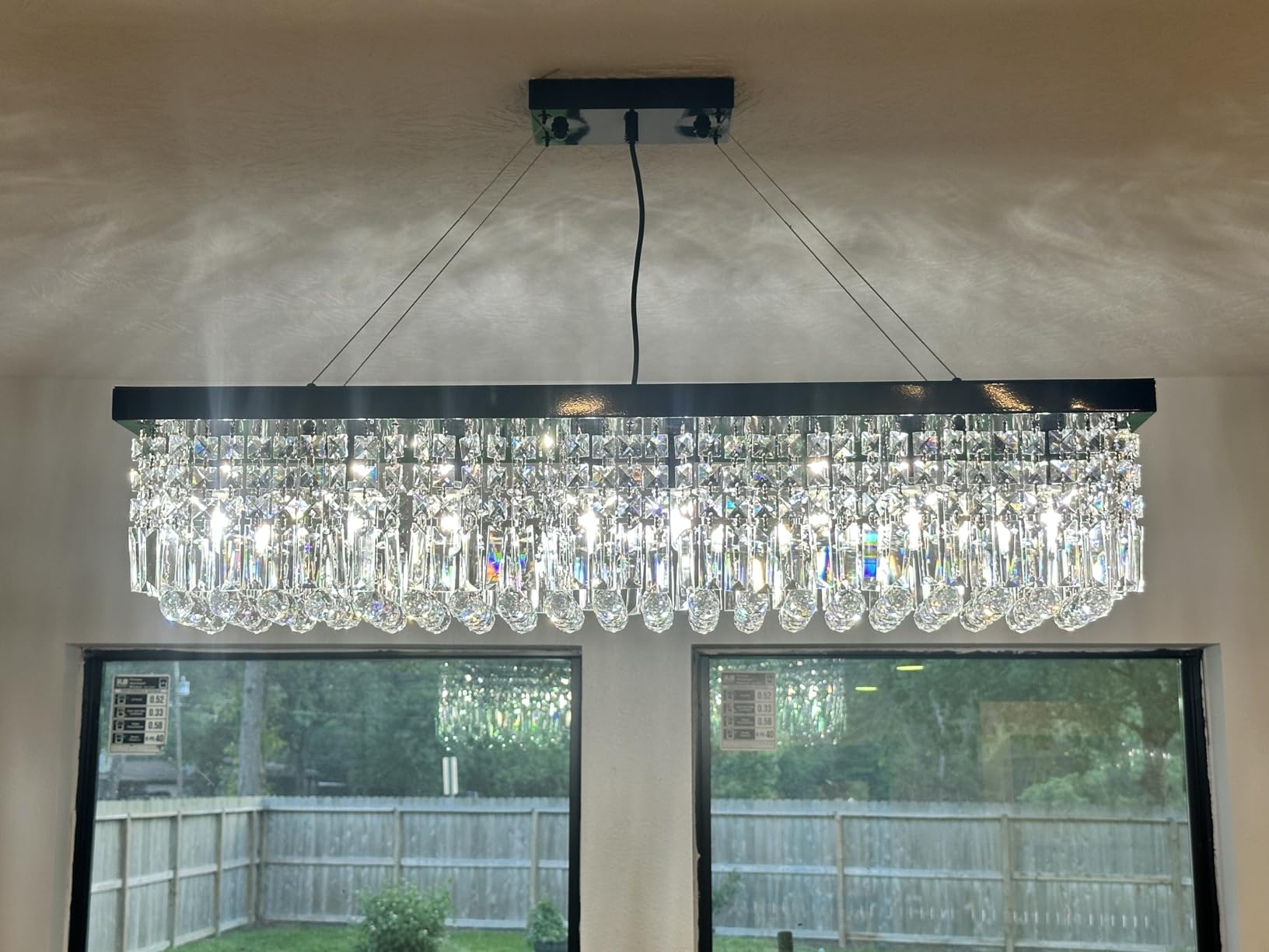 7PM Rectangle K9 Crystal Chandelier Modern Rectangular Pendant Lighting Fixture for Dining Room Kitchen Island Bedroom Black L47'' x W10'' x H10'' customer photo 2