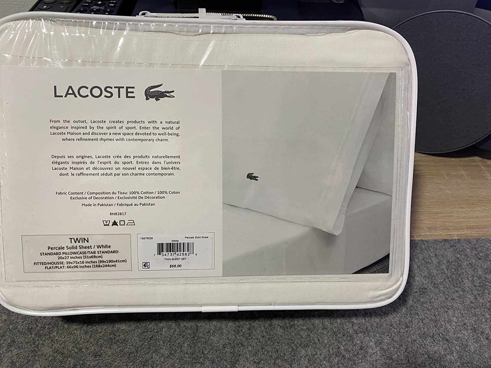 Lacoste 100% Cotton Percale 4-Piece Sheet Set, White, Queen customer photo 2