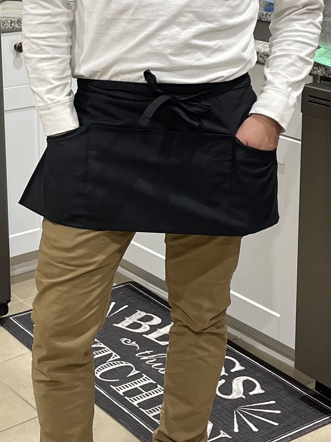 Syntus 3 Pack Cotton Server Apron with Pockets for Women, Black Waist Apron customer photo 1