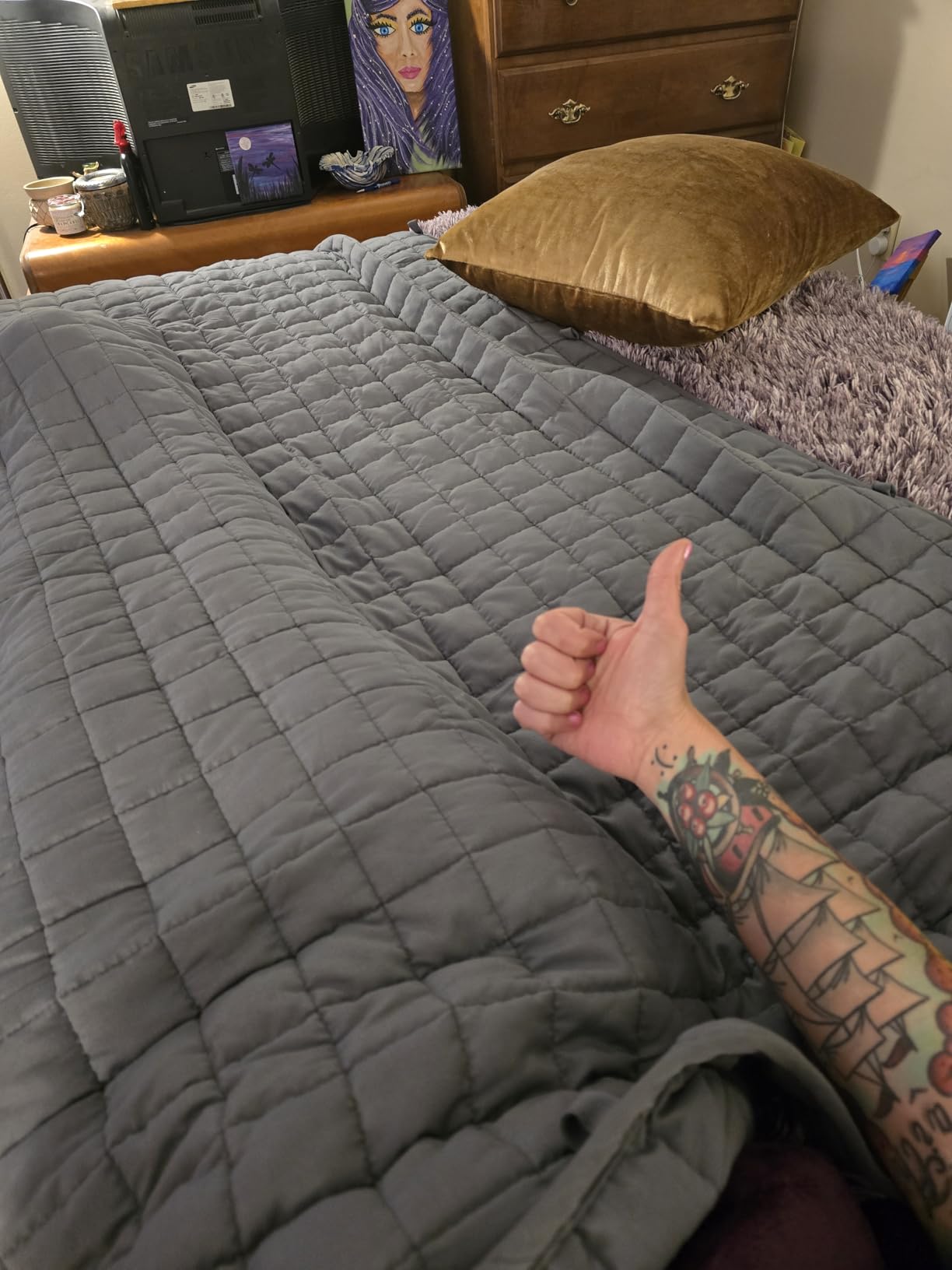YnM 15lbs Weighted Blanket for Adults, 48x72 Inches, Dark Grey customer photo 1