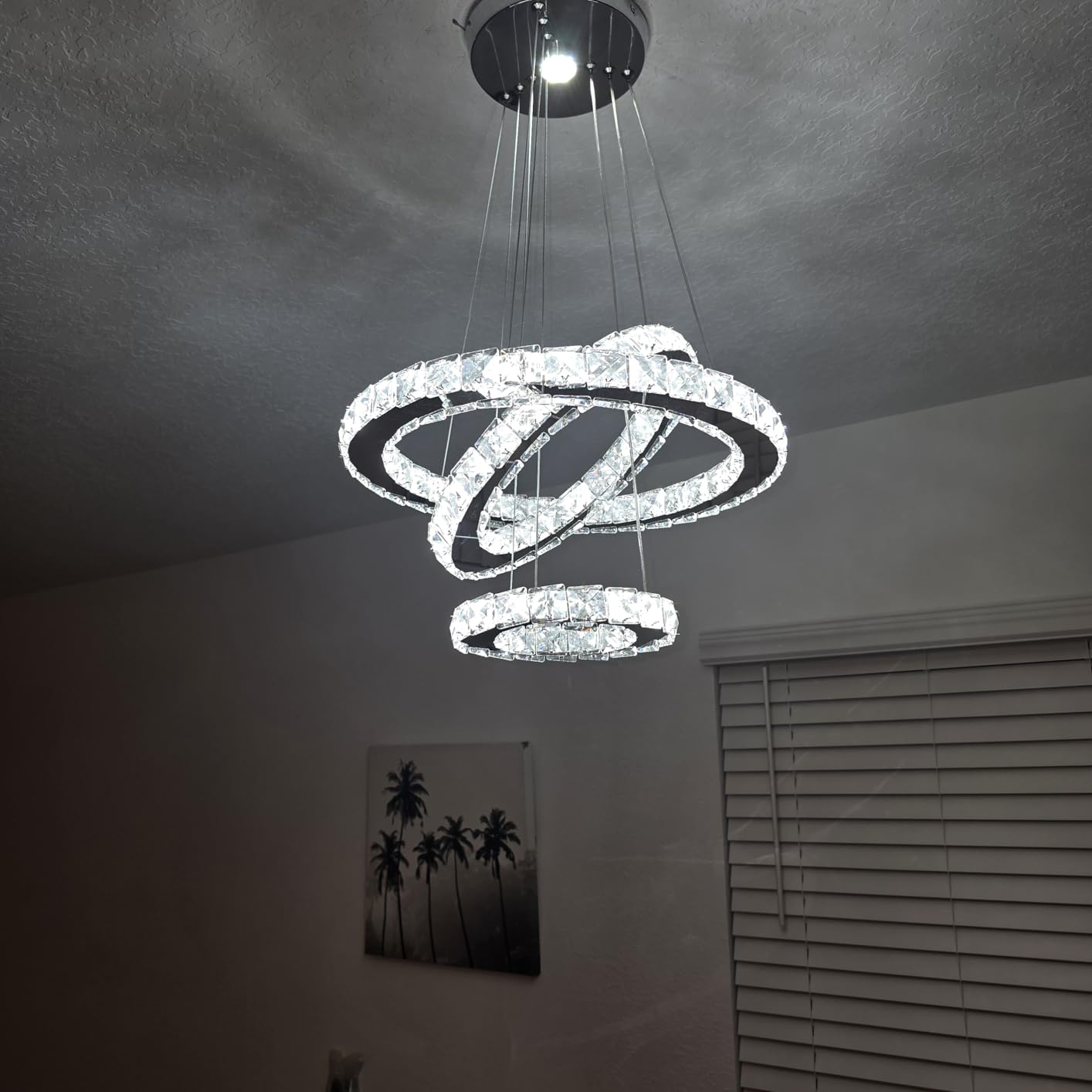 3-Ring LED Crystal Chandelier for Dining Room, Silver customer photo 1