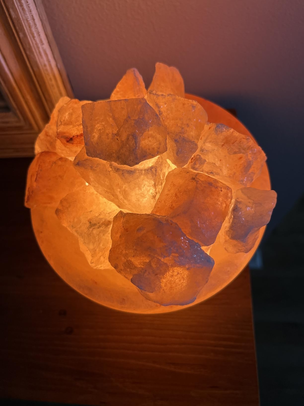 Spantik Himalayan Salt Lamp Bowl with Natural Crystal Chunks, Dimmer Cord and Classic Wood Base Premium Quality Authentic from Pakistan customer photo 1
