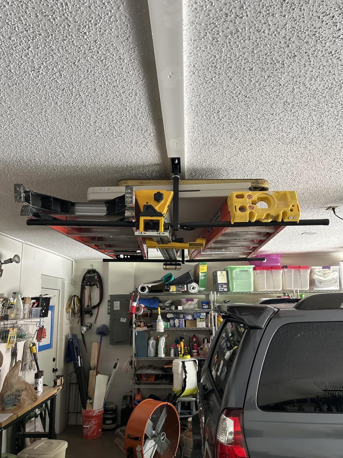 StoreYourBoard Adjustable Overhead Ladder Rack – Garage Organizer Ladder Shelf for Step & Extension Ladders - Storage Racks and Shelving for Garage Organization - Ceiling Mounted - Holds 150 lbs customer photo 2