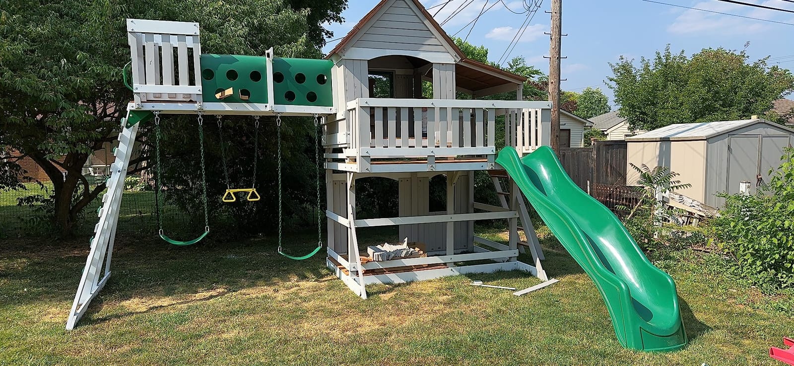 Backyard Discovery Woodridge Elite Cedar Wood Swing Set with Wave Slide, Clubhouse, Crawl Tunnel, Crow's Nest, Belt Swings, Trapeze, Rock Wall Ladder, Sandbox, Wrap-Around Porch, Deck, Outdoor Playset customer photo 1