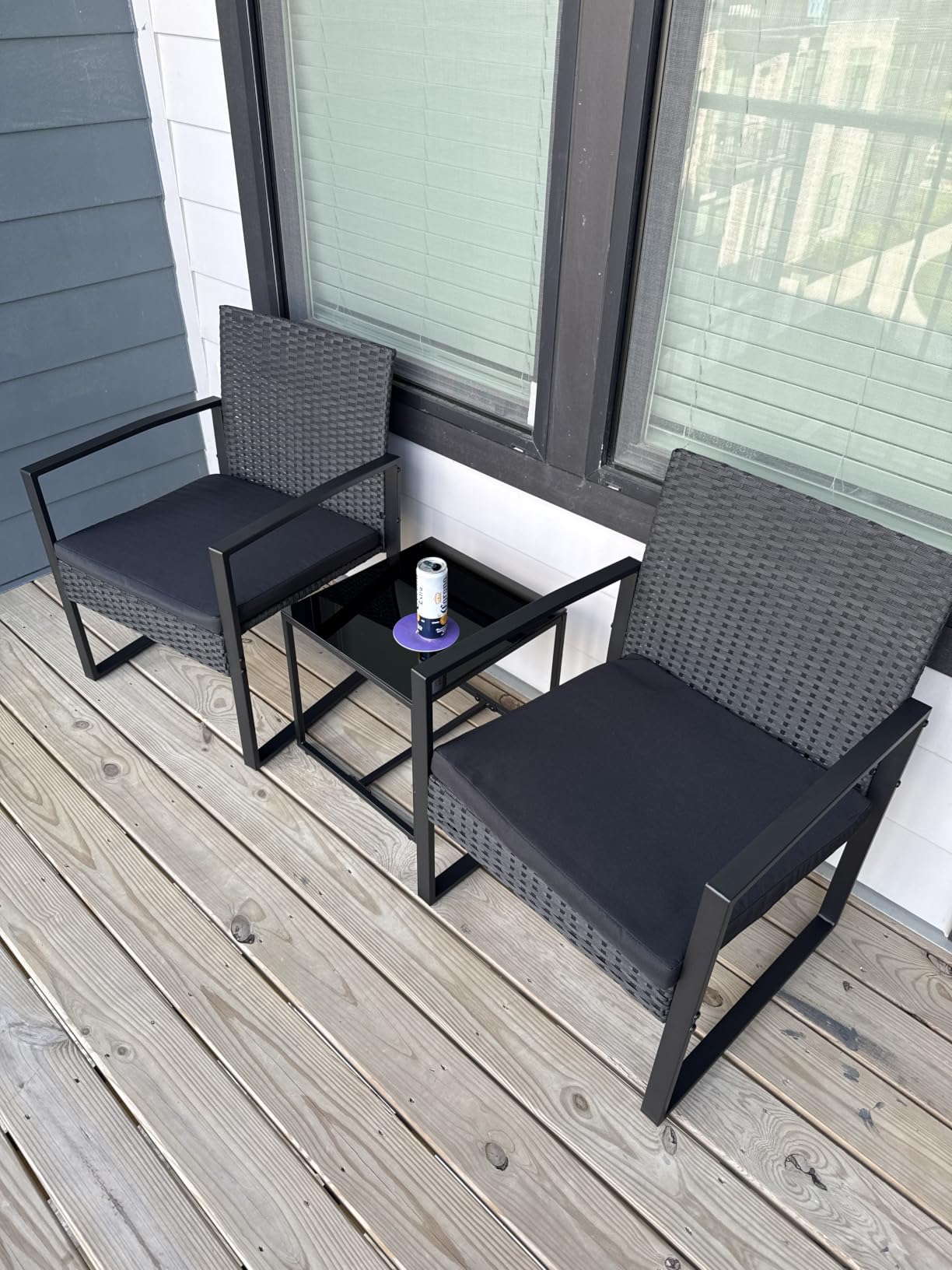 Flamaker 3 Pieces Patio Furniture Set Outdoor Wicker Bistro Chair (Black) | Modern Patio Conversation Rattan Front Porch Chairs Set of 2 with Coffee Table for Balcony and Yard customer photo 1