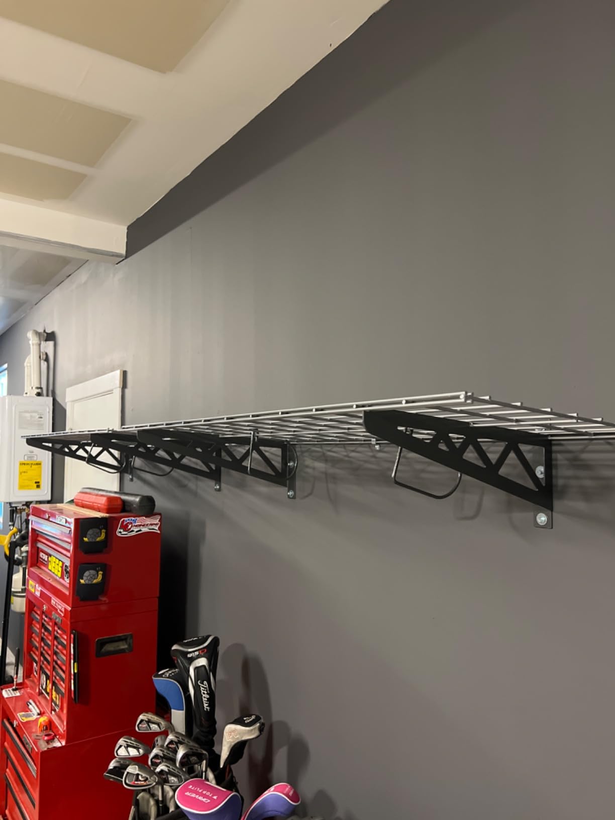 SafeRacks Steel Garage Wall Shelves 2-Pk w/Hooks, 500lb, Hammertone (18x36) customer photo 2