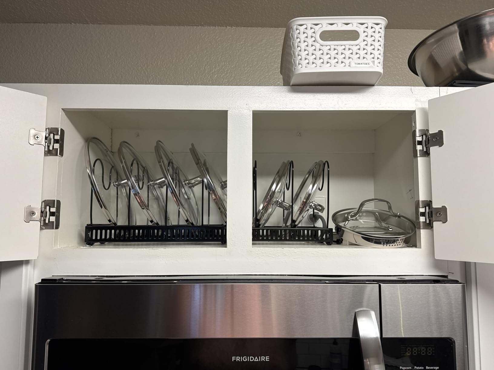 Toplife Pots and Pans Organizer Rack for Cabinet and Countertop, 10+ Pot Lids, Bakeware and Cookware Organizer Rack Holder with 10 Adjustable Compartments - Brown customer photo 1