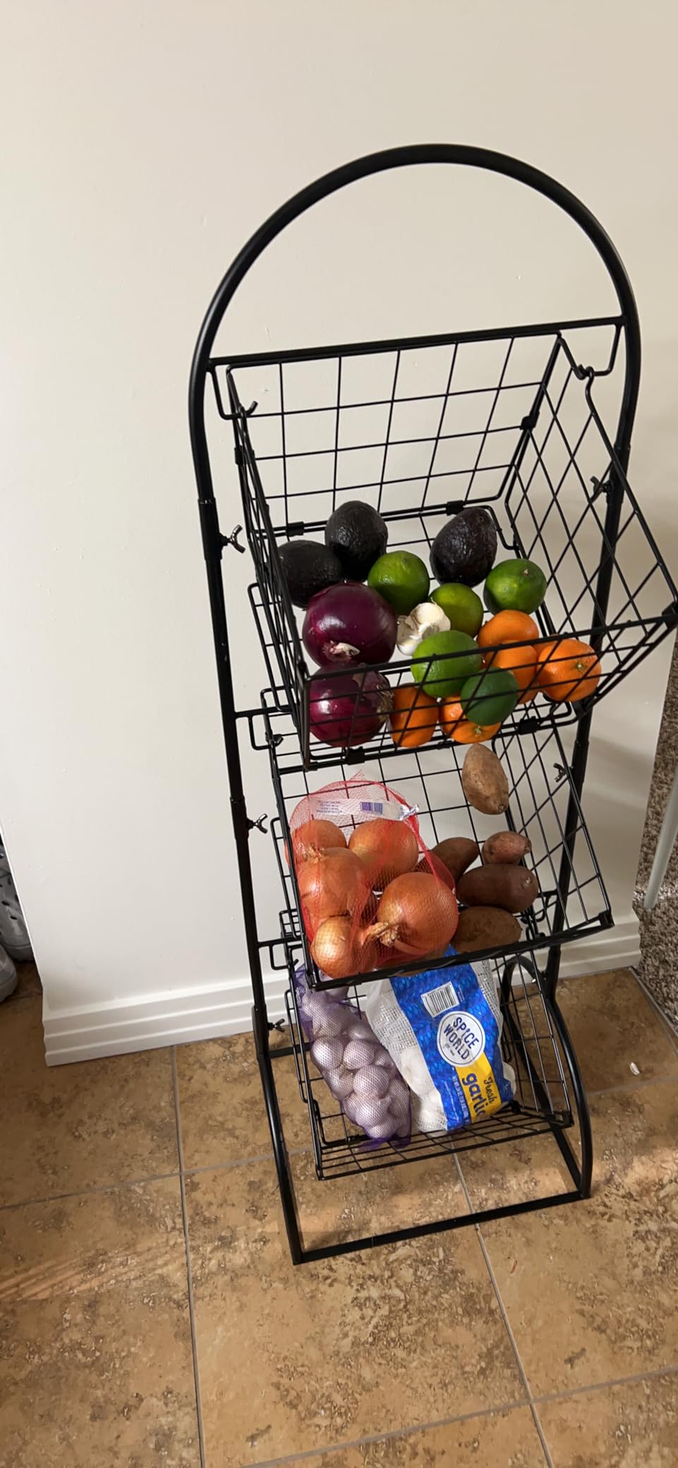 Sorbus 3 Tier Basket Stand for Fruit, Vegetables & Kitchen Storage | Adjustable wire market setup with three levels for toiletries and household items; stylish serving and bathroom organization. customer photo 1