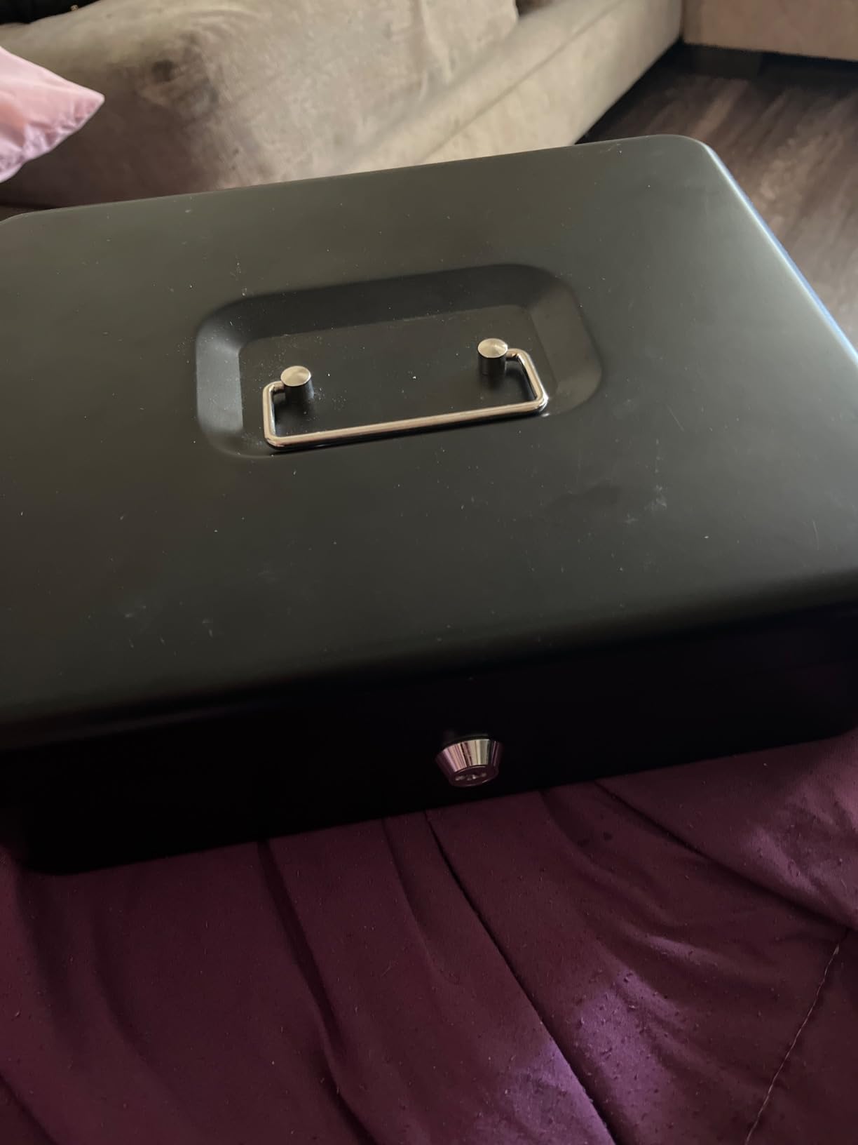 Cash Box with Lock Key and Money Tray - Large Money Box for Cash Register, Metal Lock Box for Money Safe 11.8