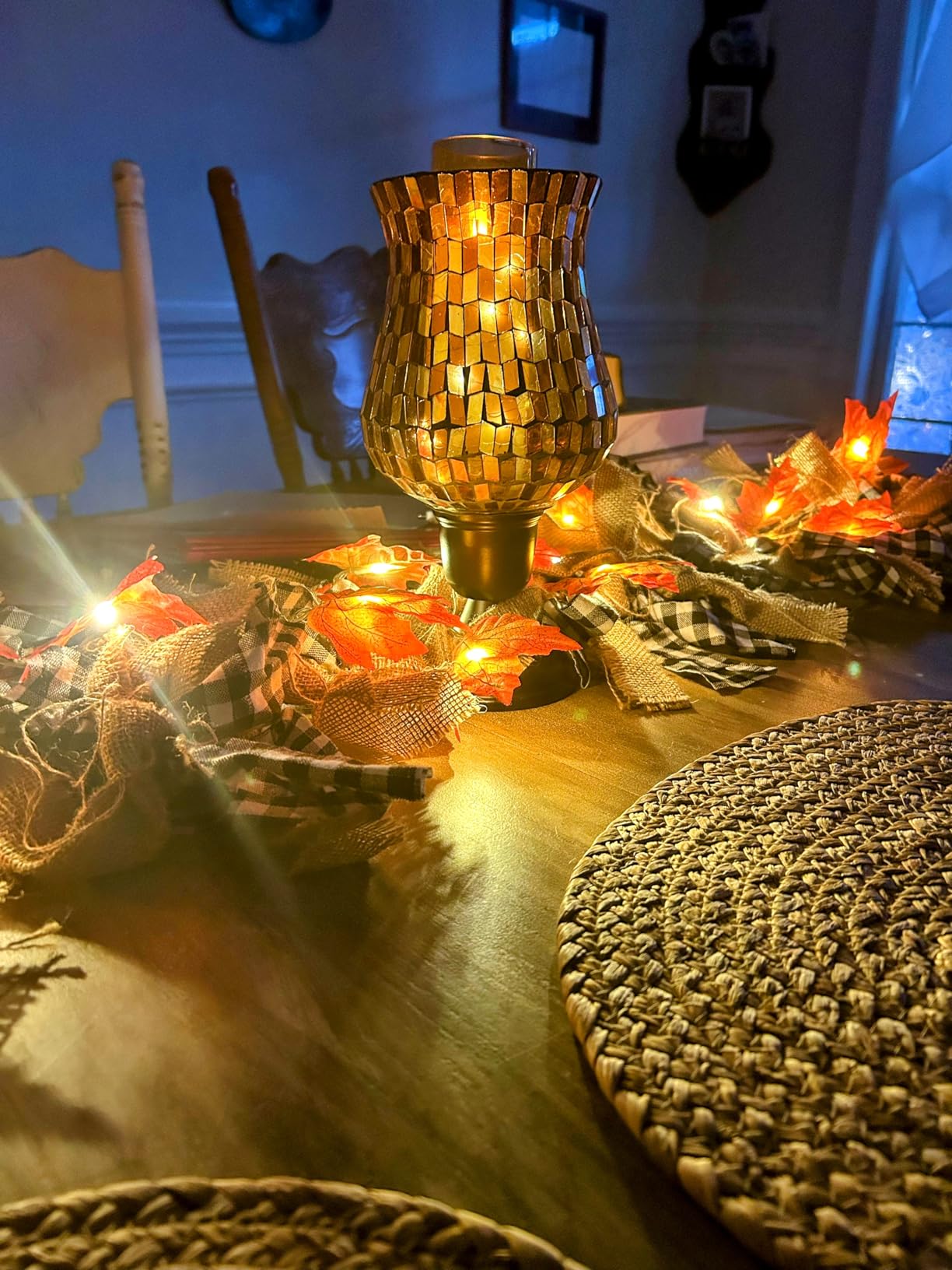 Fall Decor 2 Pack Fall Garland with Lights Enlarged Maple Leaves 20Ft 40LED | Halloween Fall Decorations for Home, Battery Operated Waterproof Autumn String Lights Indoor Outdoor Thanksgiving Decorations customer photo 2