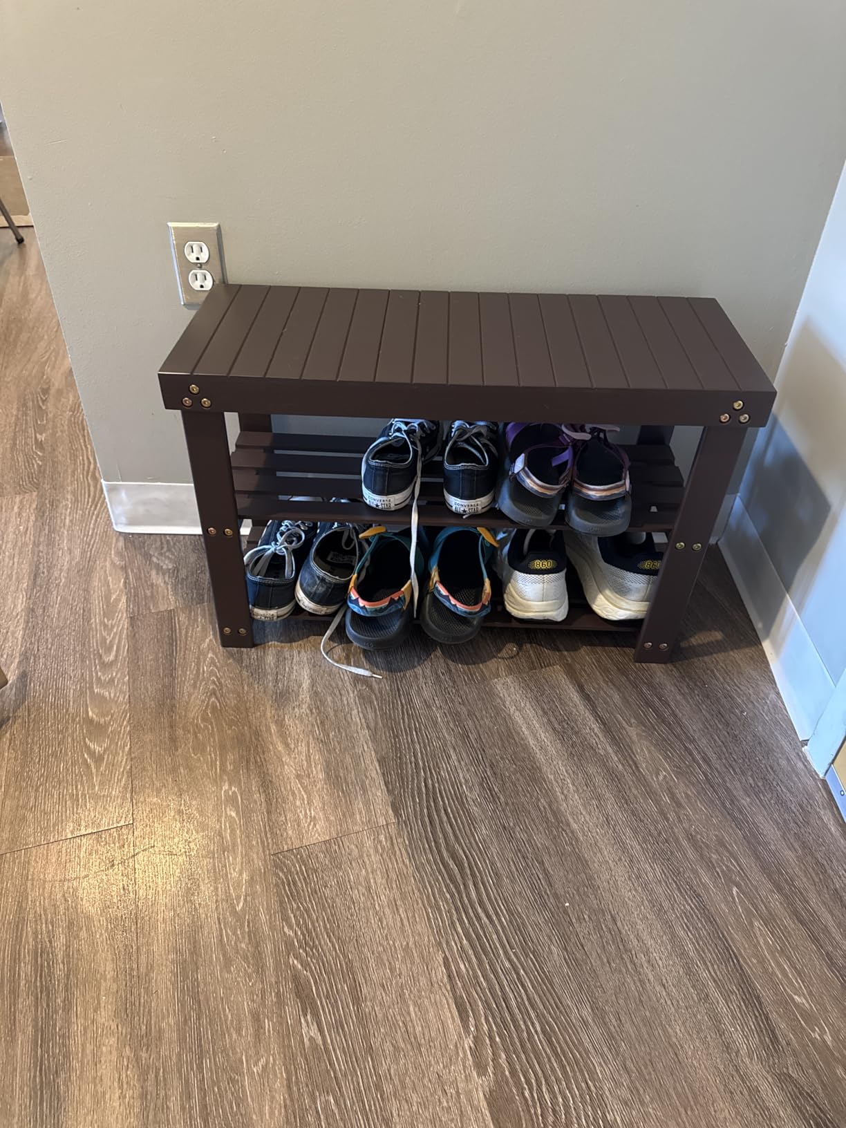 Pipishell 3 Tier Bamboo Shoe Rack Bench for Entryway, Brown customer photo 2