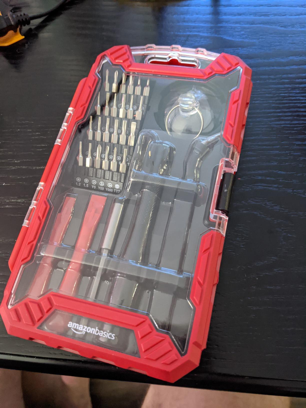 Amazon Basics Precision Screwdriver Set, 32-Piece Electronics Repair Tool Kit for Laptops, Smartphones, Eyeglasses, Watches, Magnetic Tip, Red customer photo 1