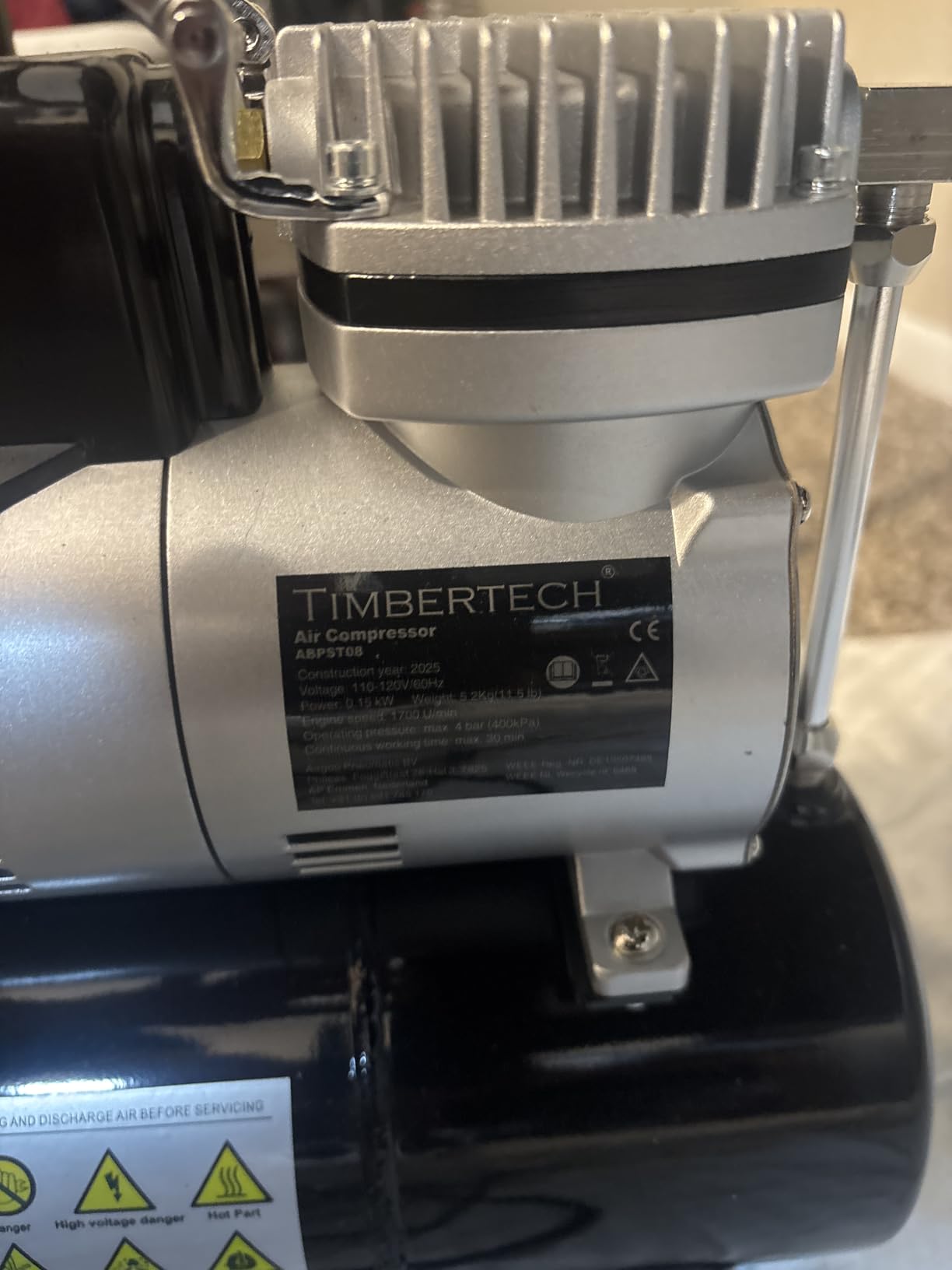Timbertech Upgraded Airbrush Single-Piston Oil-free Mini Compressor ABPST08 with Cooling Fan, 3L Tank, Regulator, Moisture trap for Hobby, Body Tattoo, Model Painting, Automotive Graphic, Make-up customer photo 1