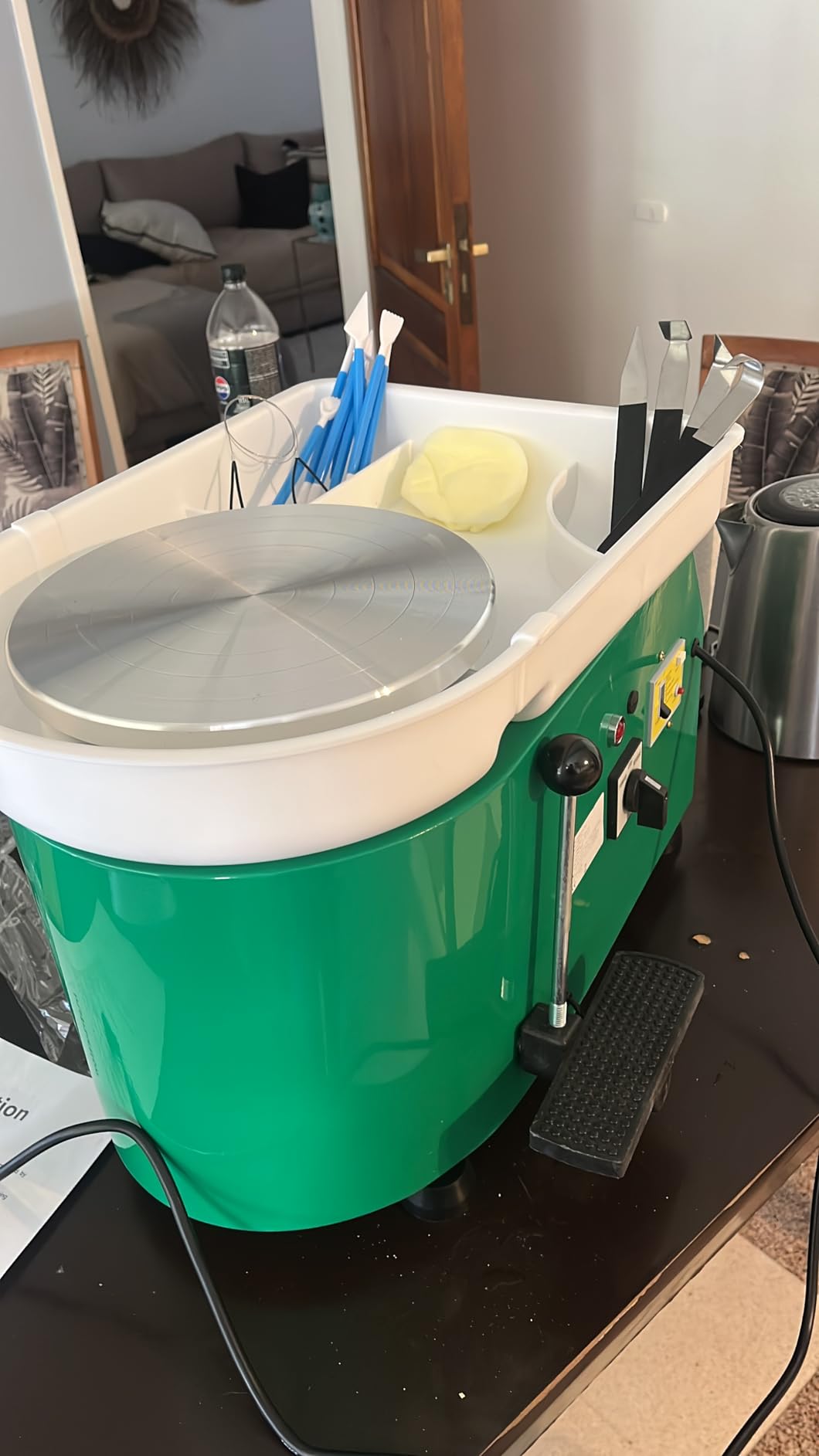 Pottery Wheel Pottery Forming Machine 25CM 350W Electric Pottery Wheel with Foot Pedal DIY Clay Tool Ceramic Machine Work Clay Art Craft (Blue) customer photo 1