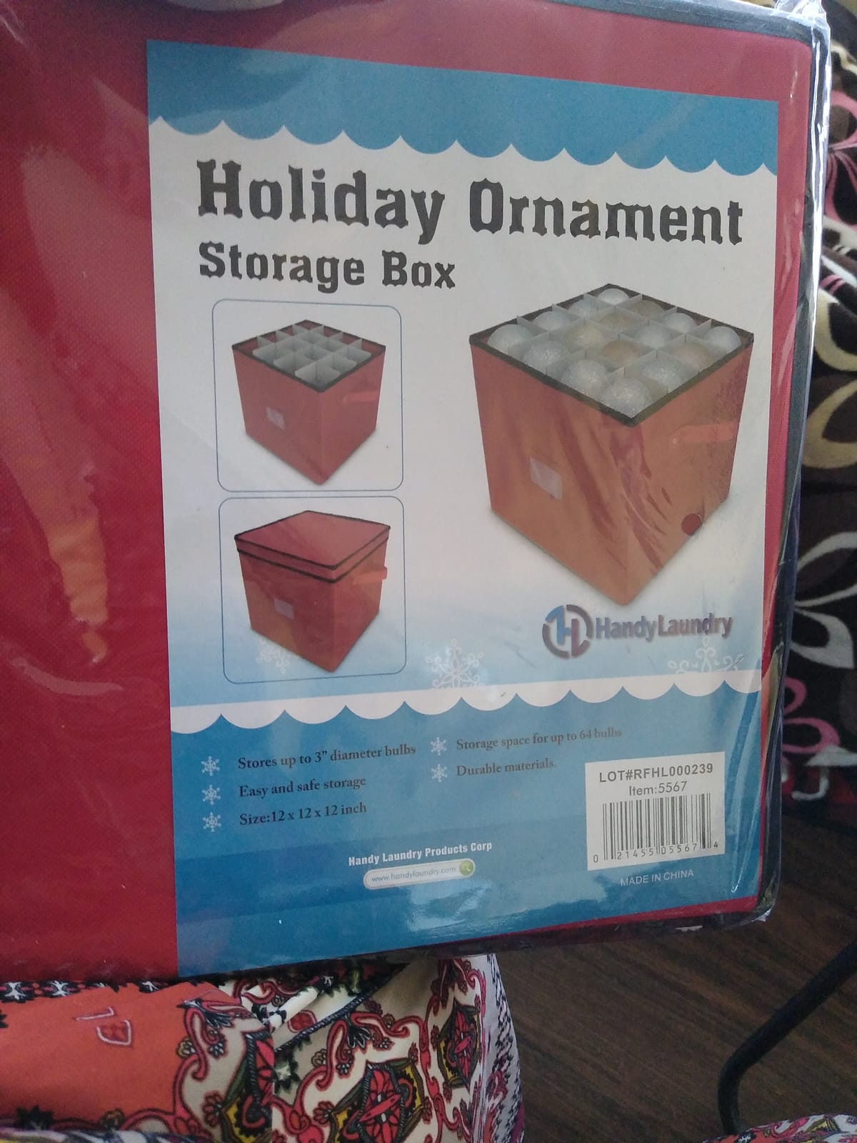 Handy Laundry, Christmas Ornament Storage - Stores up to 64 Holiday Ornaments, Adjustable Dividers, Covered Top, Two Handles. Storage Box Keeps Holiday Decorations Clean & Dry for Next Season. (Red) customer photo 1