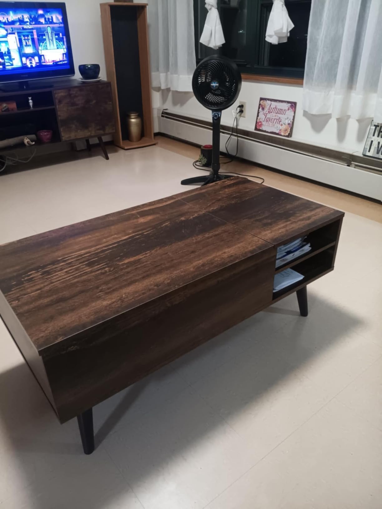 WLIVE Lift Top Coffee Table with Hidden Storage, Adjustable Shelf, Brown customer photo 1