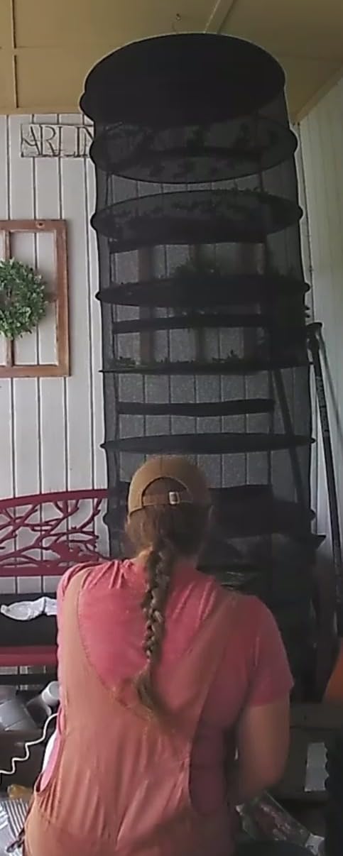 Desy & Feeci Herb Drying Rack-2ft Diameter 8 Layer Folding Mesh Hanging Basket Dryer Net with Zippers for Seeds Flowers Buds Plants Garden Outdoor Bumper Harvest(D24xH31 inch) customer photo 2