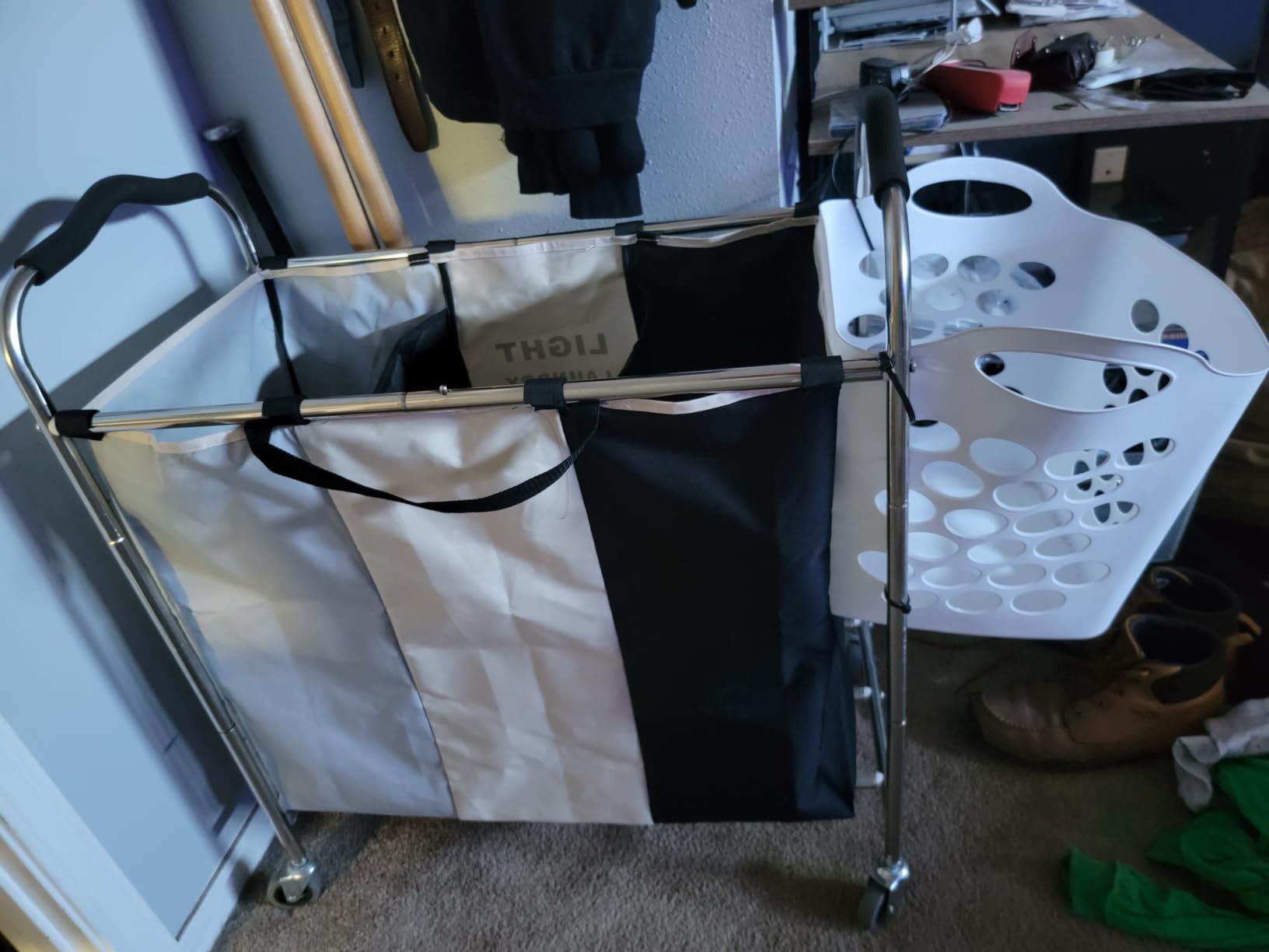 Laundry Basket with Wheels, 240l Laundry Hamper with 3 Section Laundry Bag for Dirty Clothes, Dorm Room Essentials, Towel Organization & Toys Storage Laundry Cart in Laundry Room Organization customer photo 2