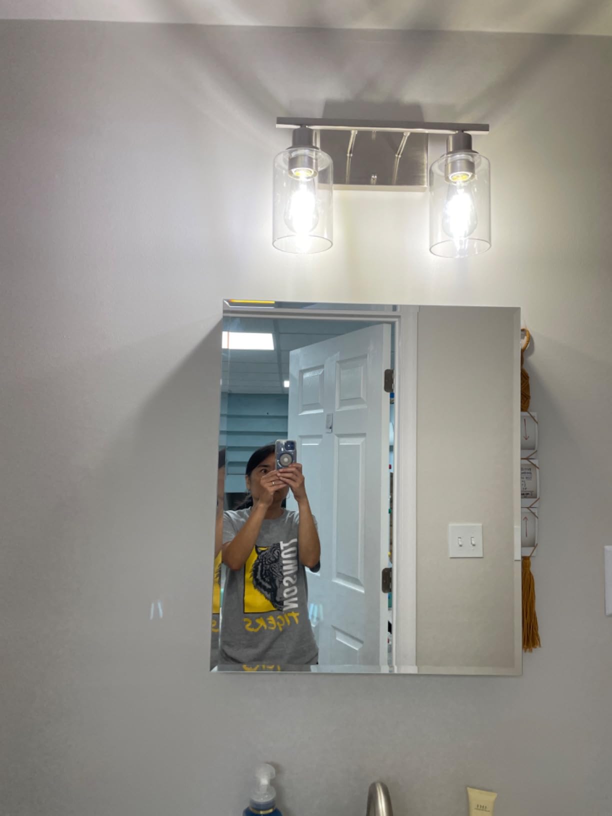 ShineTech 2-Light Bathroom Vanity Light, Brushed Nickel Modern Wall Sconce customer photo 1