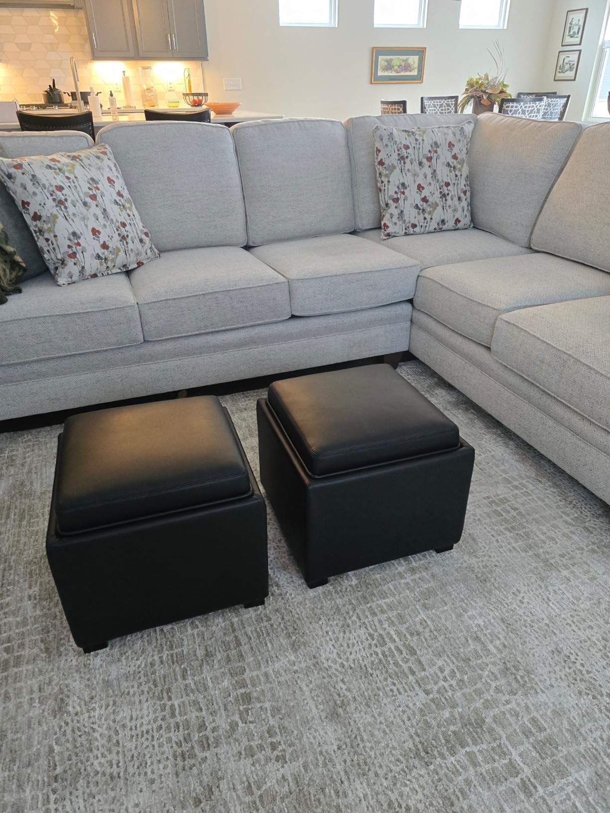 CHITA Storage Ottoman Cube with Tray Lid, Small Footstool with Storage, Square End Table for Living Room and Bedroom, Faux Leather in Light Gray customer photo 2