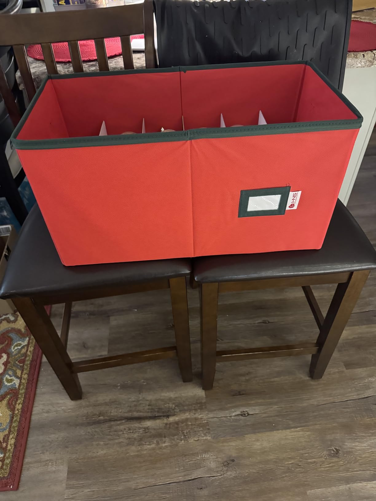 Christmas Ornament Storage Container with Dividers - Box Stores Up to 54 Ornaments, Zippered, Convenient, Adjustable, Large Organizer Bin to Protect Holiday Décor, Fits Most Standard Size, Red customer photo 1
