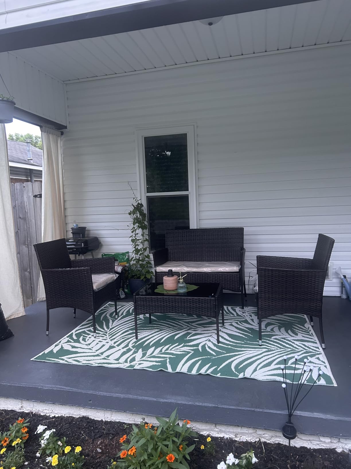 Greesum Patio Furniture 4 Pieces Conversation Sets,Brown and Beige customer photo 1