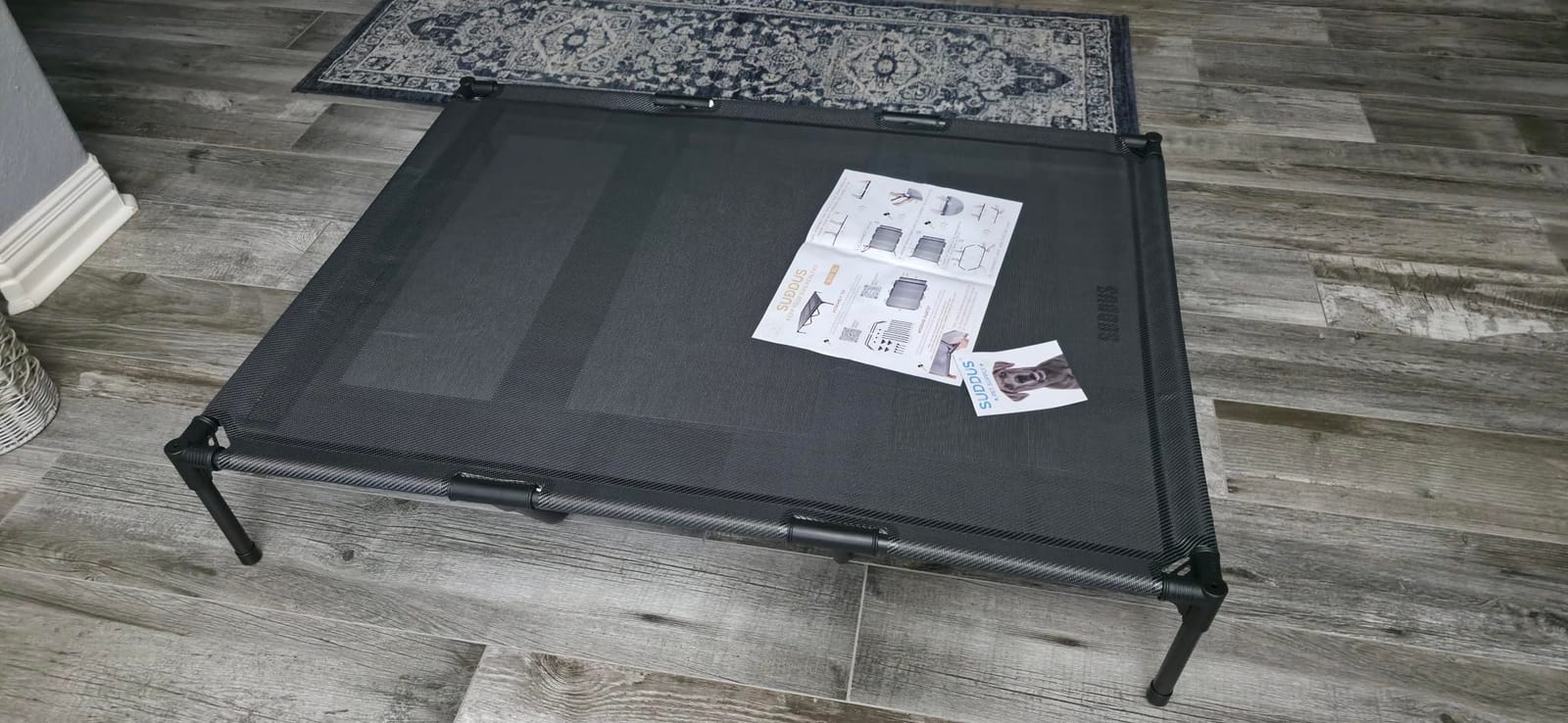 suddus Elevated Dog Bed for Large Dogs 120lb, Breathable Cooling Raised Dog Cot with Dual Support Bars & Metal Frame, No-Slip Feet, Waterproof Pet Bed for Indoor/Outdoor, X-Large, 48 * 36 * 9in, Grey customer photo 1