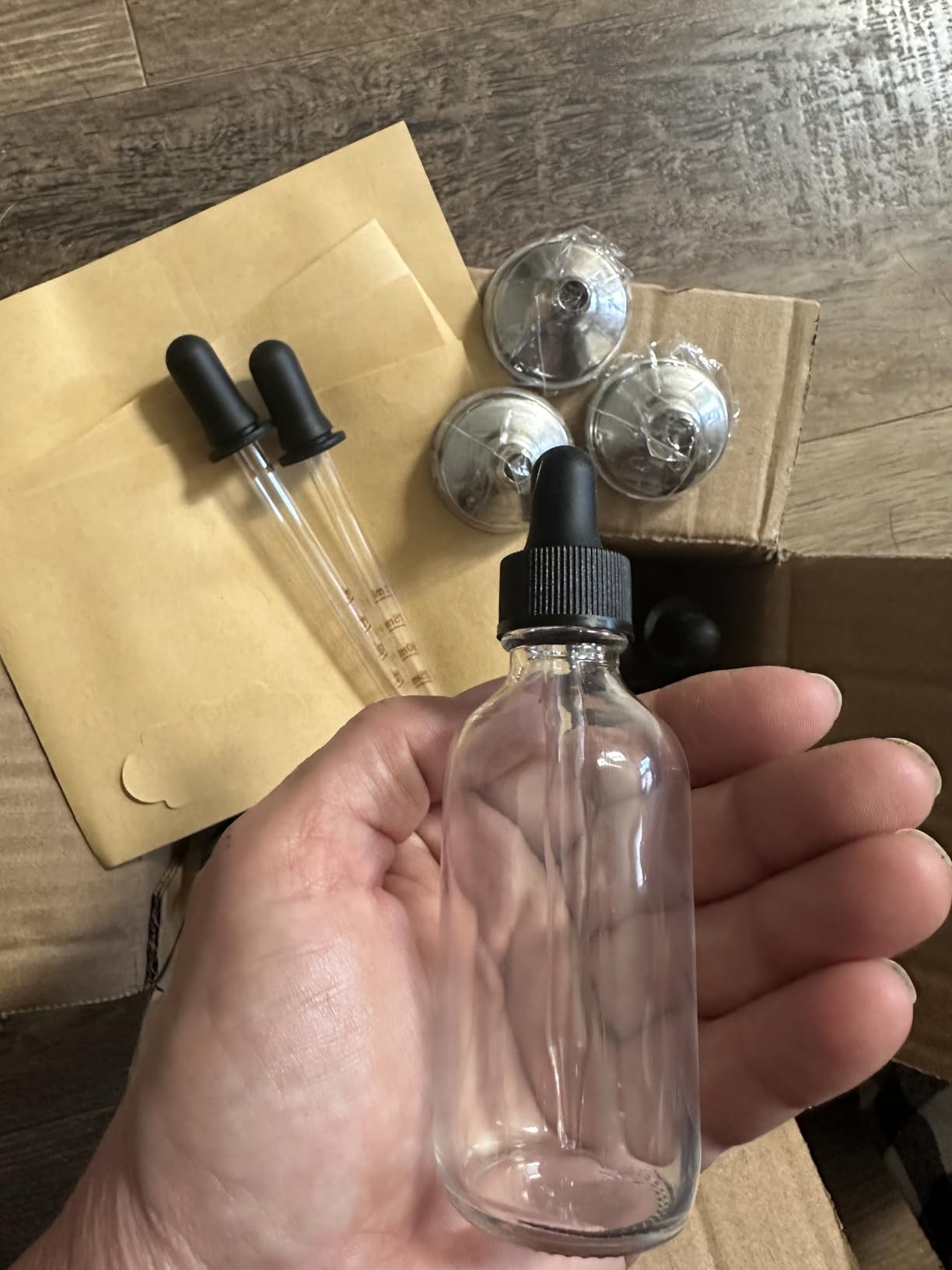 12 Pack, 2 oz Glass Eye Dropper Bottles w/ 3 Stainless Steel Funnels & 1 Long Pipette Dropper & 24 Labels - 60ml Clear Tincture Bottles for Essential Oils, Liquids - Leakproof Travel Essential Bottles customer photo 2