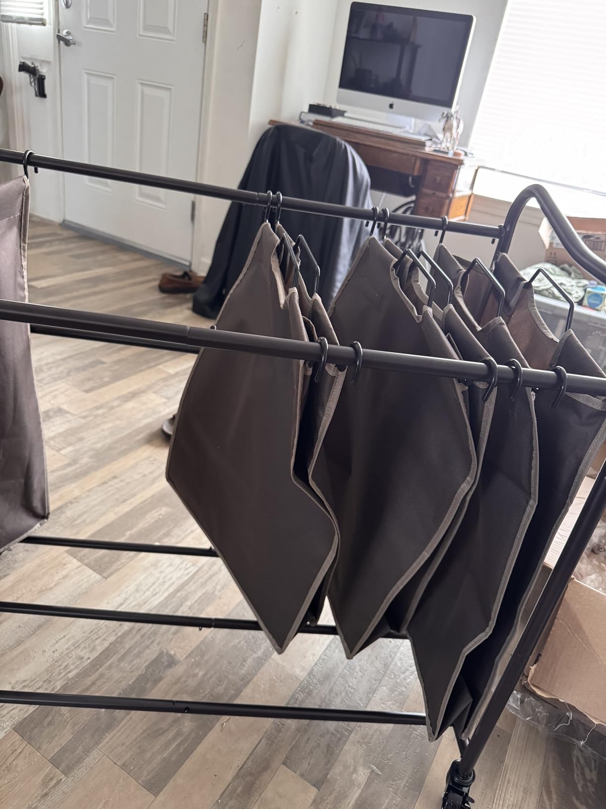 Simple Houseware 4-Bag Heavy Duty Laundry Sorter Rolling Cart, Dark Grey customer photo 2