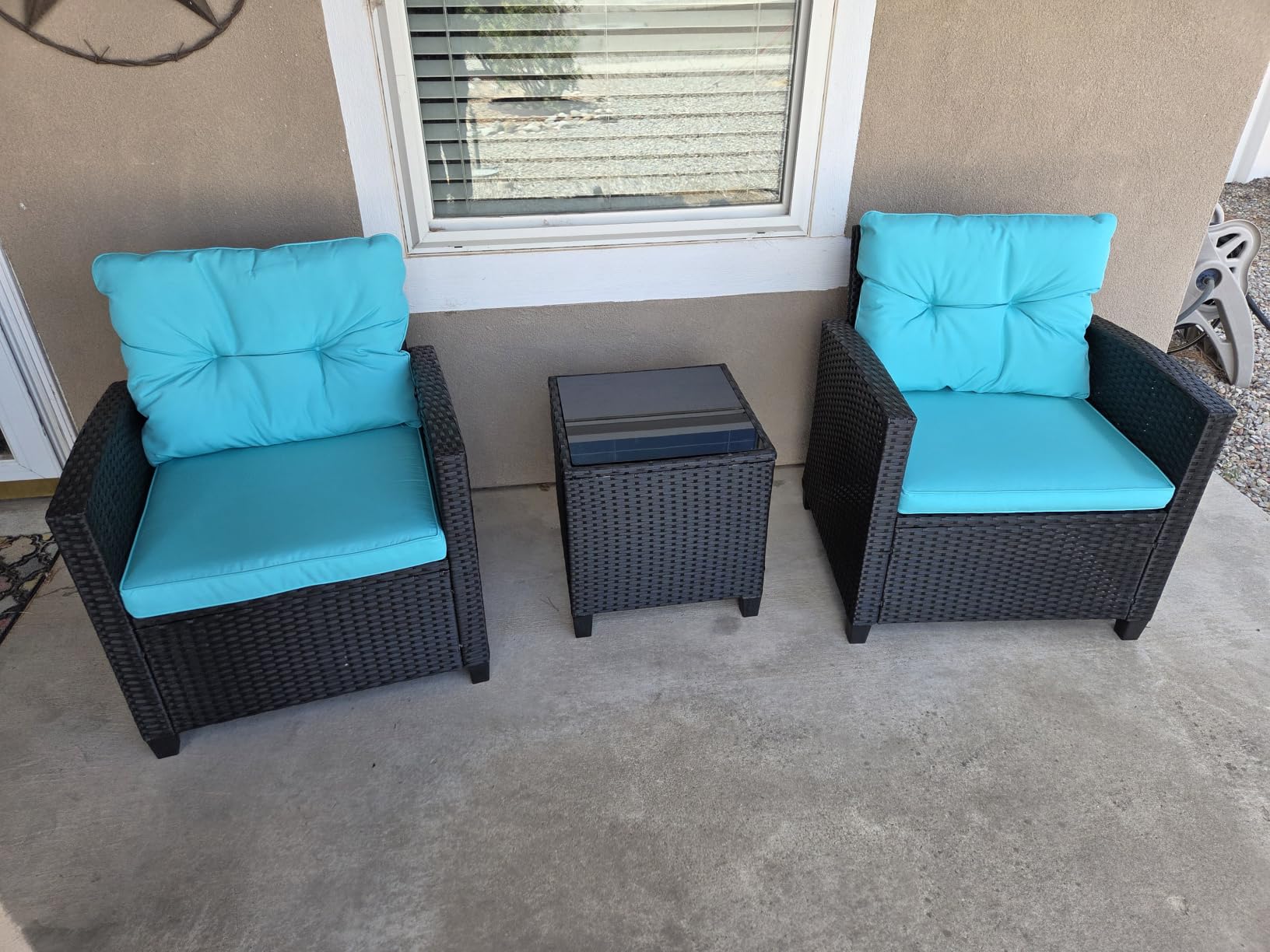 Tangkula 3 Pieces Patio Furniture Set, PE Rattan Wicker 3 Pcs Outdoor Sofa Set w/Washable Cushion and Tempered Glass Tabletop, Conversation Furniture for Garden Poolside Balcony (White) customer photo 1