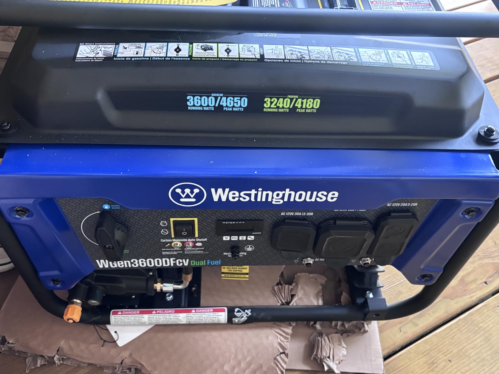 Westinghouse 4650 Peak Watt Dual Fuel Portable Generator, RV Ready 30A Outlet, Gas & Propane Powered, CO Sensor customer photo 1