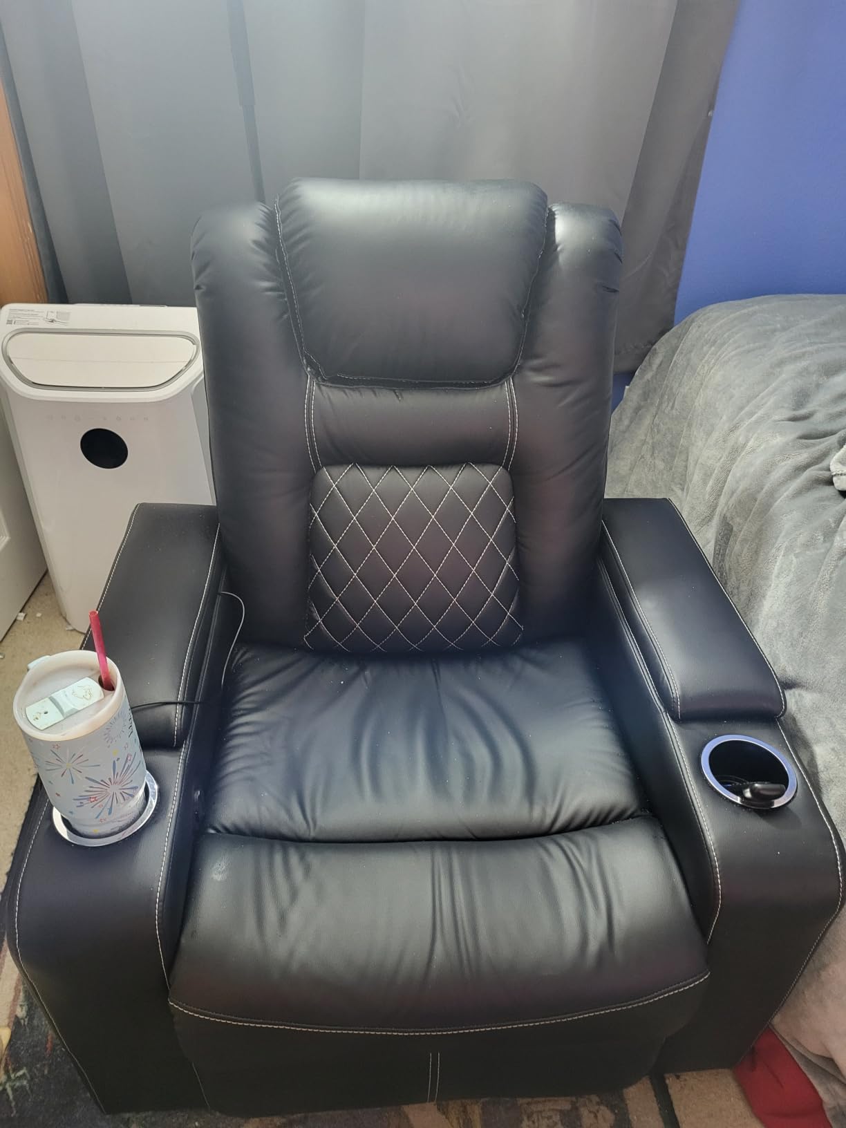 CANMOV Electric Power Recliner Chair with USB Ports and Cup Holders, Breathable Leather Home Theater Seating with Hidden Arm Storage (Black) customer photo 1