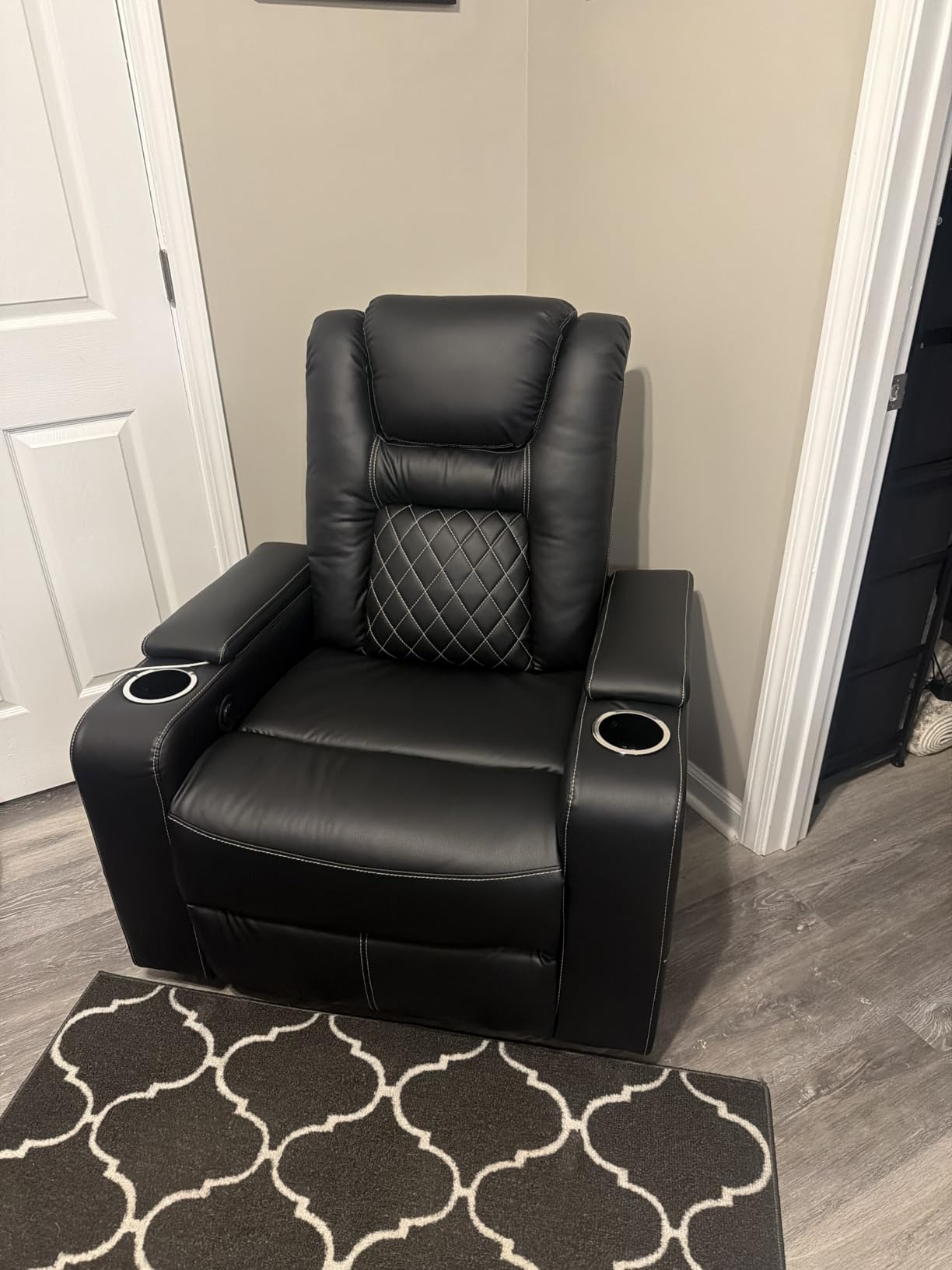 CANMOV Electric Power Recliner Chair with USB Ports and Cup Holders, Breathable Leather Home Theater Seating with Hidden Arm Storage (Black) customer photo 2