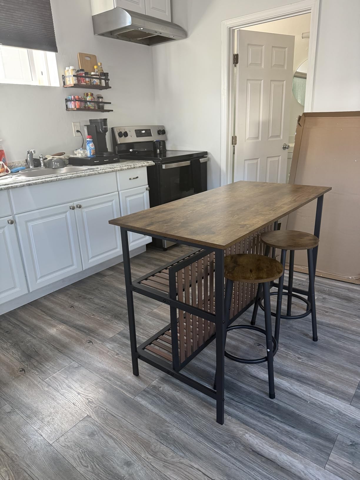 AWQM Kitchen Island with Seating & Storage, Bar Table and Chair Set, White customer photo 2