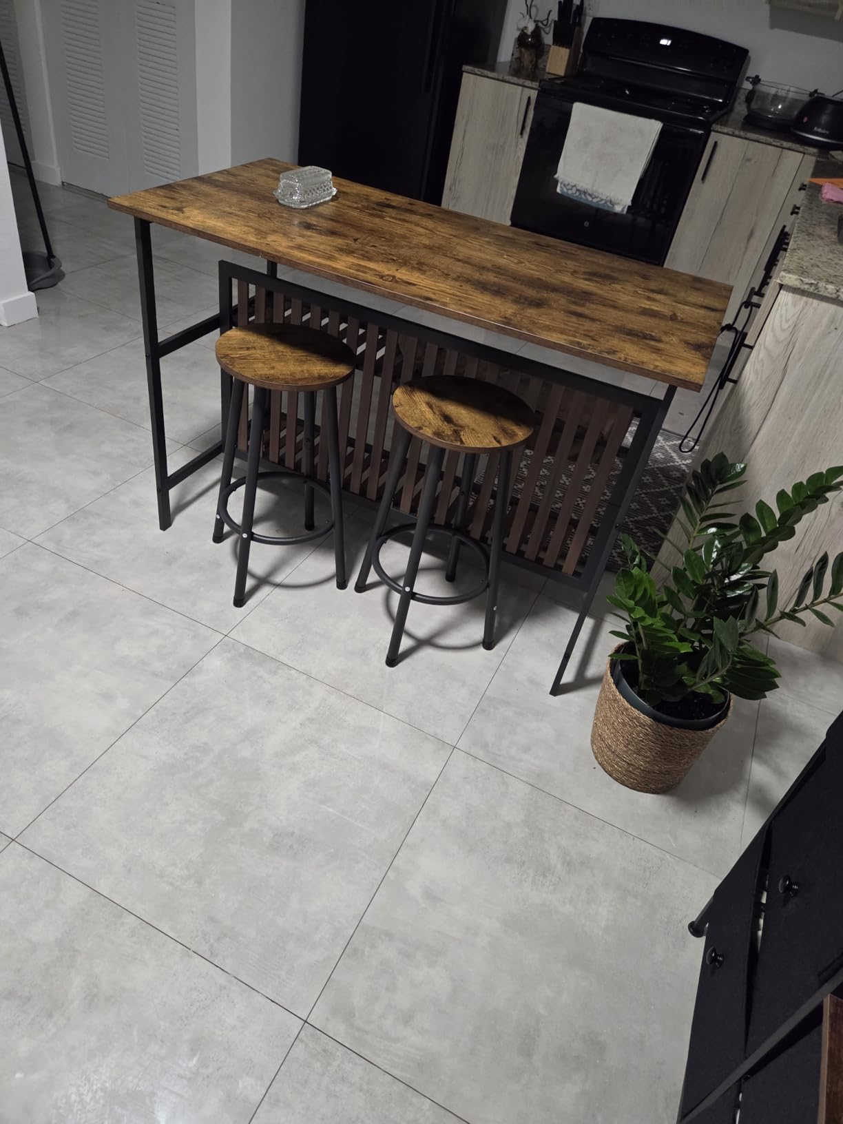 DKLGG Kitchen Island with Seating & Storage, Farmhouse Dining Table Set for 2, Space-Saving 3 Piece Dining Set Table & Chairs Island Table for Kitchen, Apartment, Dining Room, Rustic Brown customer photo 1