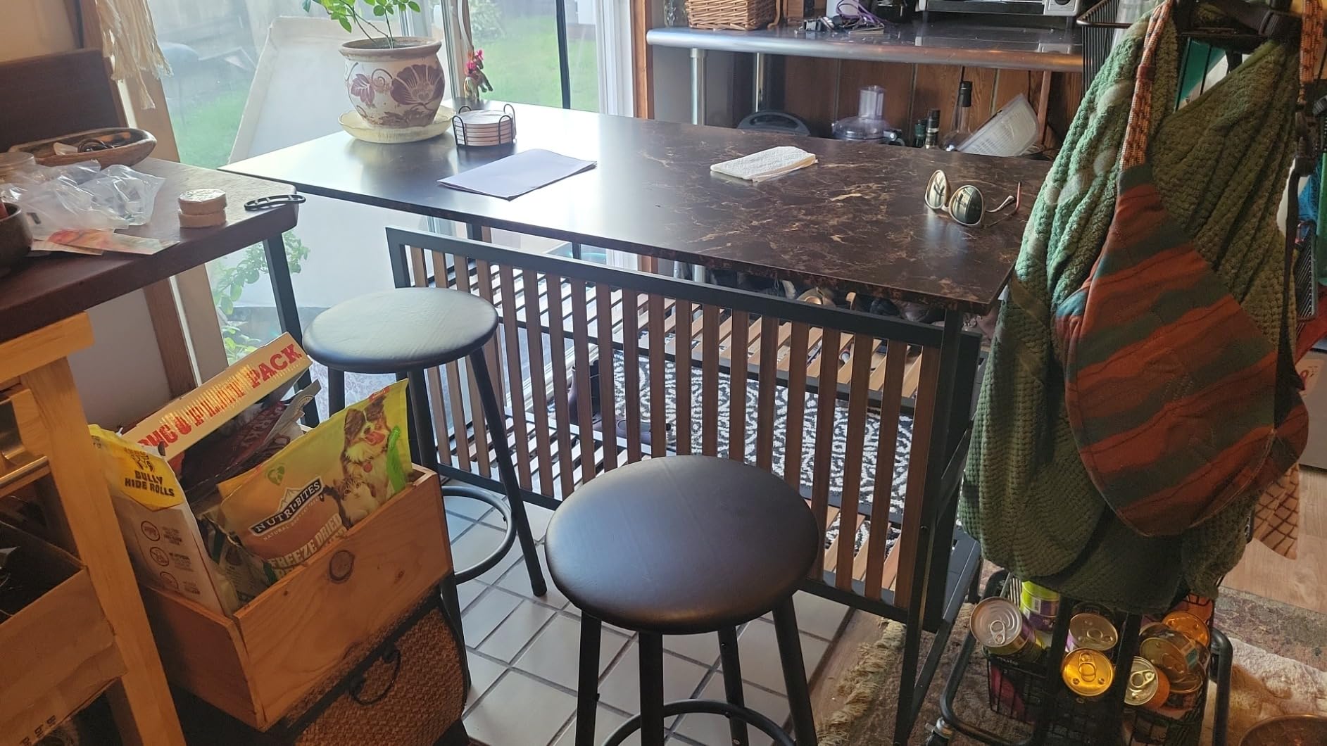 DKLGG Kitchen Island with Seating & Storage, Farmhouse Dining Table Set for 2, Space-Saving 3 Piece Dining Set Table & Chairs Island Table for Kitchen, Apartment, Dining Room, Rustic Brown customer photo 2