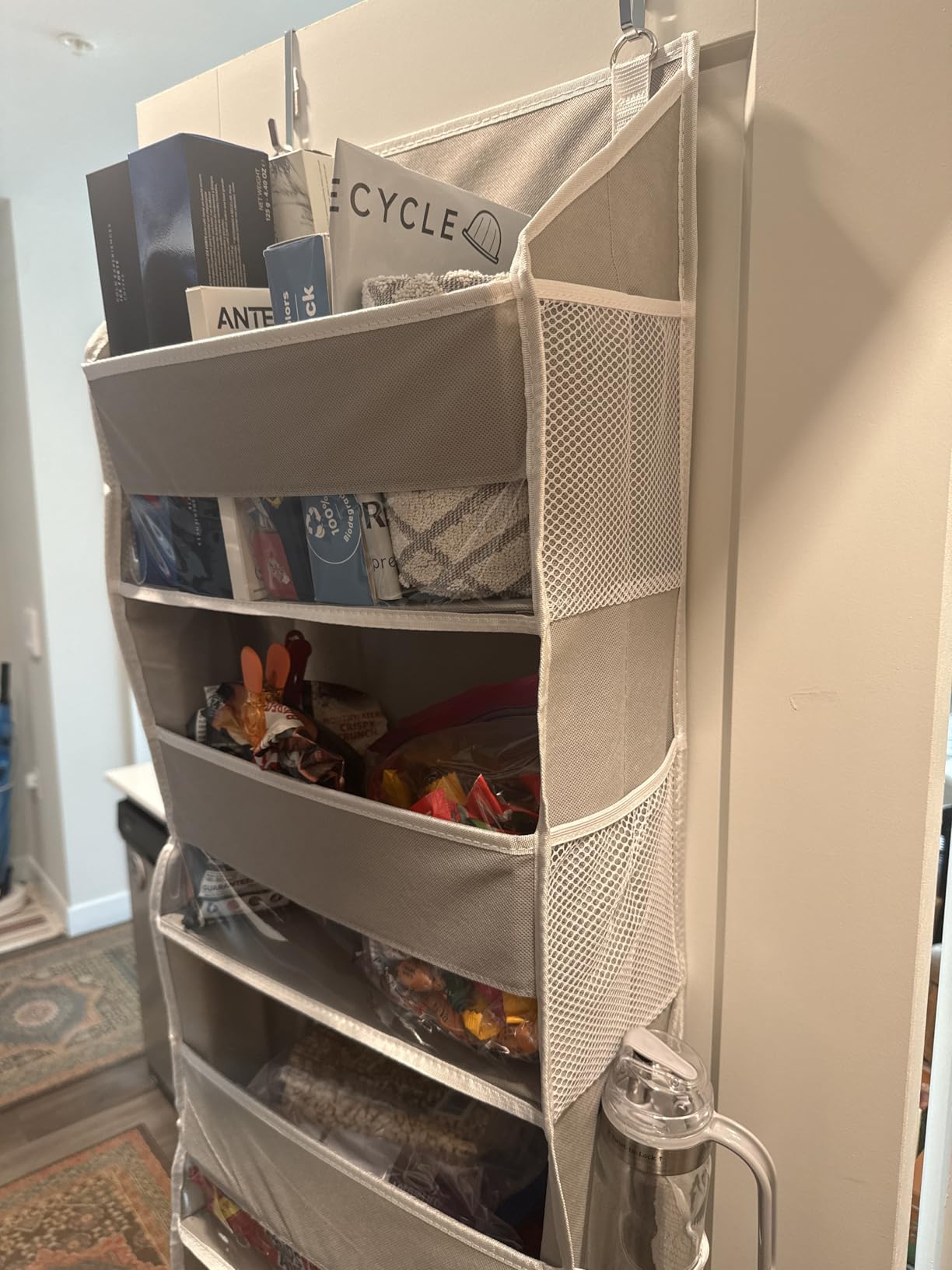ULG 1 Pack Over Door Organizer with 5 Large and 10 Mesh Side Pockets, 44 lbs Weight Capacity Hanging Storage with Clear Window Kids Toys, Shoes, Diapers, Dark Grey, 5 Layers customer photo 1
