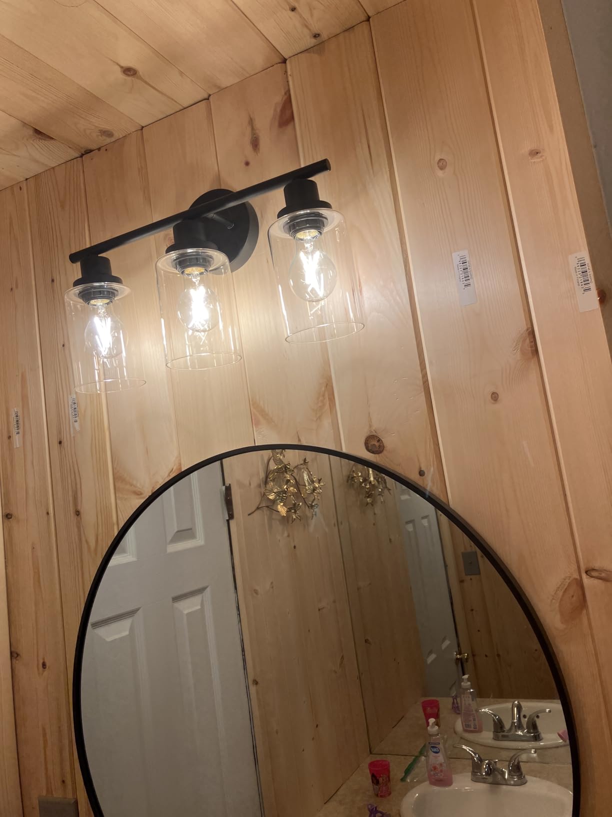 Unicozin Modern Bathroom Light Fixtures, 3 Light Vanity Lights, Black Wall Lamp with Clear Glass for Bathroom, Mirror, Living Room, Bedroom, Hallway, E26 Base customer photo 1