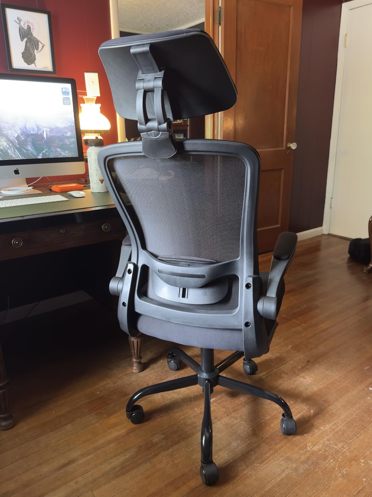 Mimoglad Office Chair, High Back Ergonomic Desk Chair with Adjustable Lumbar Support and Headrest, with flip-up Armrests for Guitar Playing, 5 Years Warranty (Moon Grey) customer photo 1