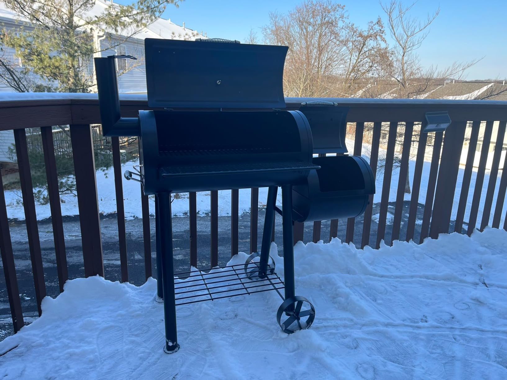 MFSTUDIO Barrel Charcoal Grill w/Offset Smoker w/ 512 SQ.IN. Cooking Area | Built-In Thermometer, Adjustable Fire Vent, Porcelain-enameled Cooking Grates, Thick Steel Lid, Foldable Front Shelf, for BBQ customer photo 2
