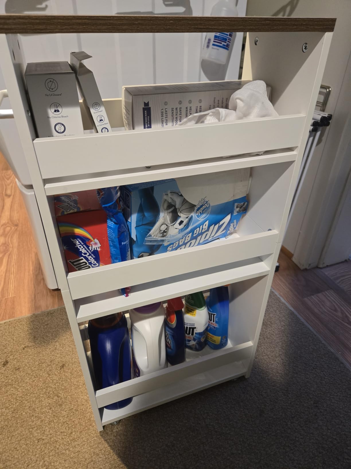 TEAMIX Slim Rolling Storage Cart, Wood 4-Tier Narrow Kitchen/Laundry Cart customer photo 1
